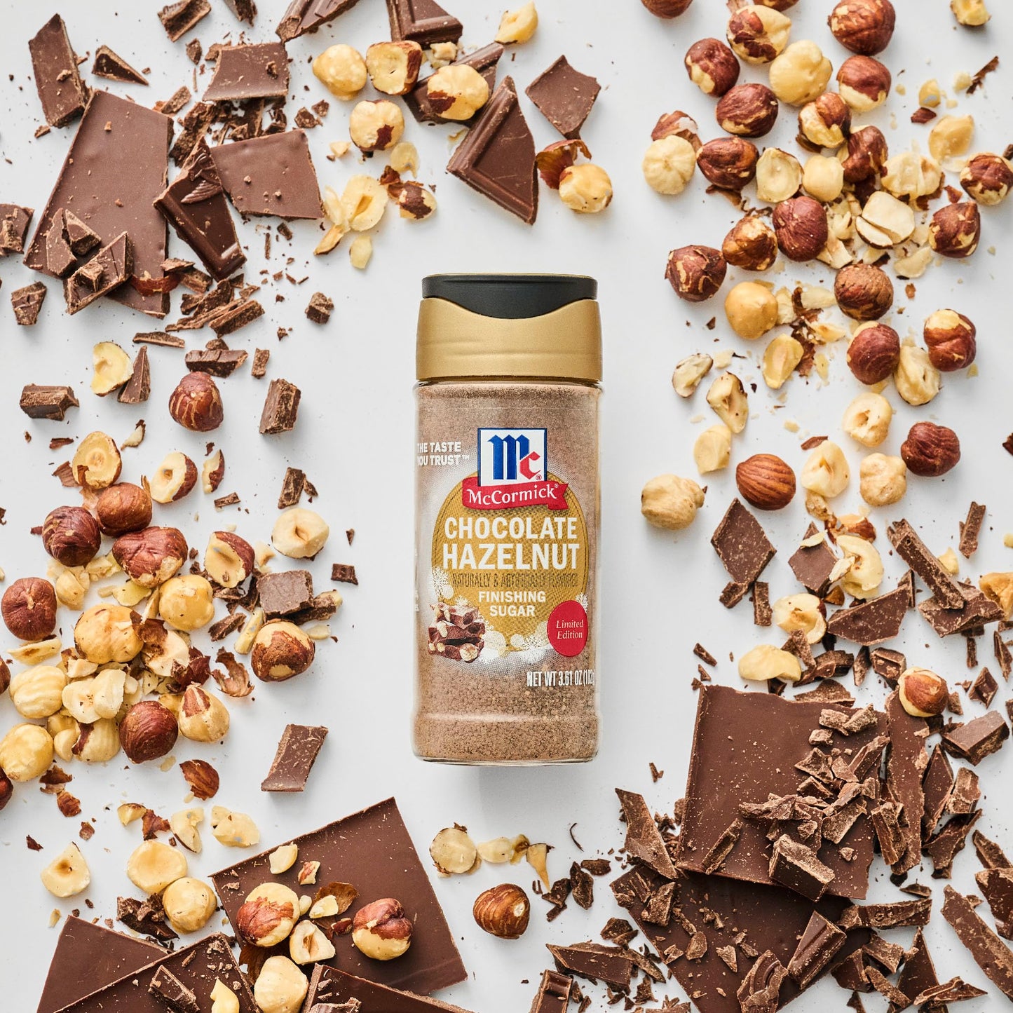 McCormick Finishing Sugar  Chocolate Hazelnut  Limited Edition  Rich Cocoa and Roasted Hazelnut Notes  For Cookies  Ice Cream  Dessert  Beverages  and More  3.61 oz