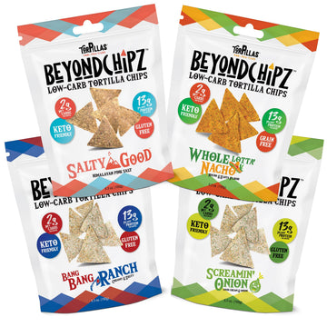 Beyondchipz Low Carb Tortilla Chips, Ultimate Sampler Pack, Keto Friendly, Gluten Free, 5.3Oz Bag, Pack Of 4