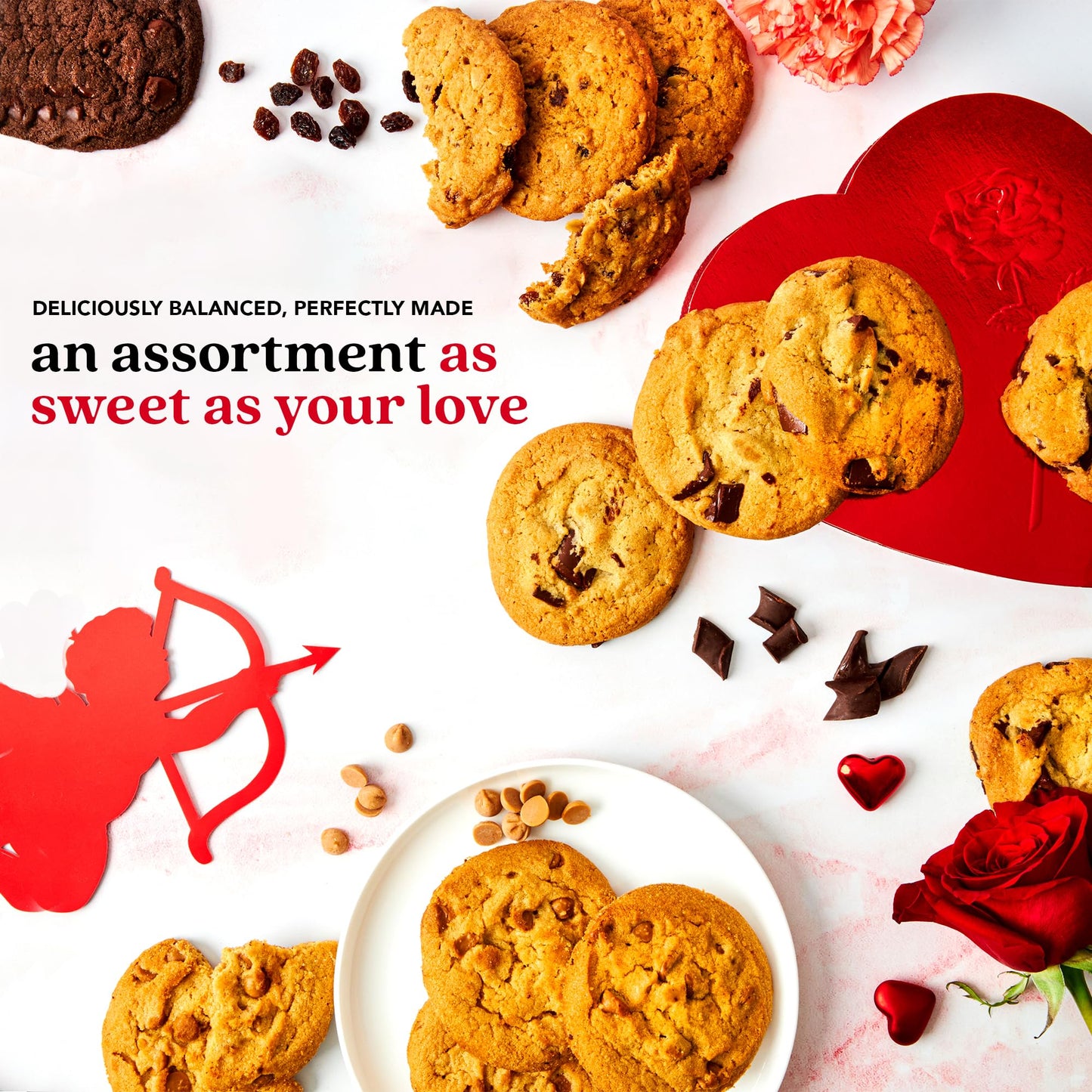 Davids Cookies Gift Basket 1lb - Deliciously Handmade Assorted Fresh Baked Cookies in Love-Themed Gift Tin - enhanced Gourmet Cookie Food Gift Basket For Her  Him And Family