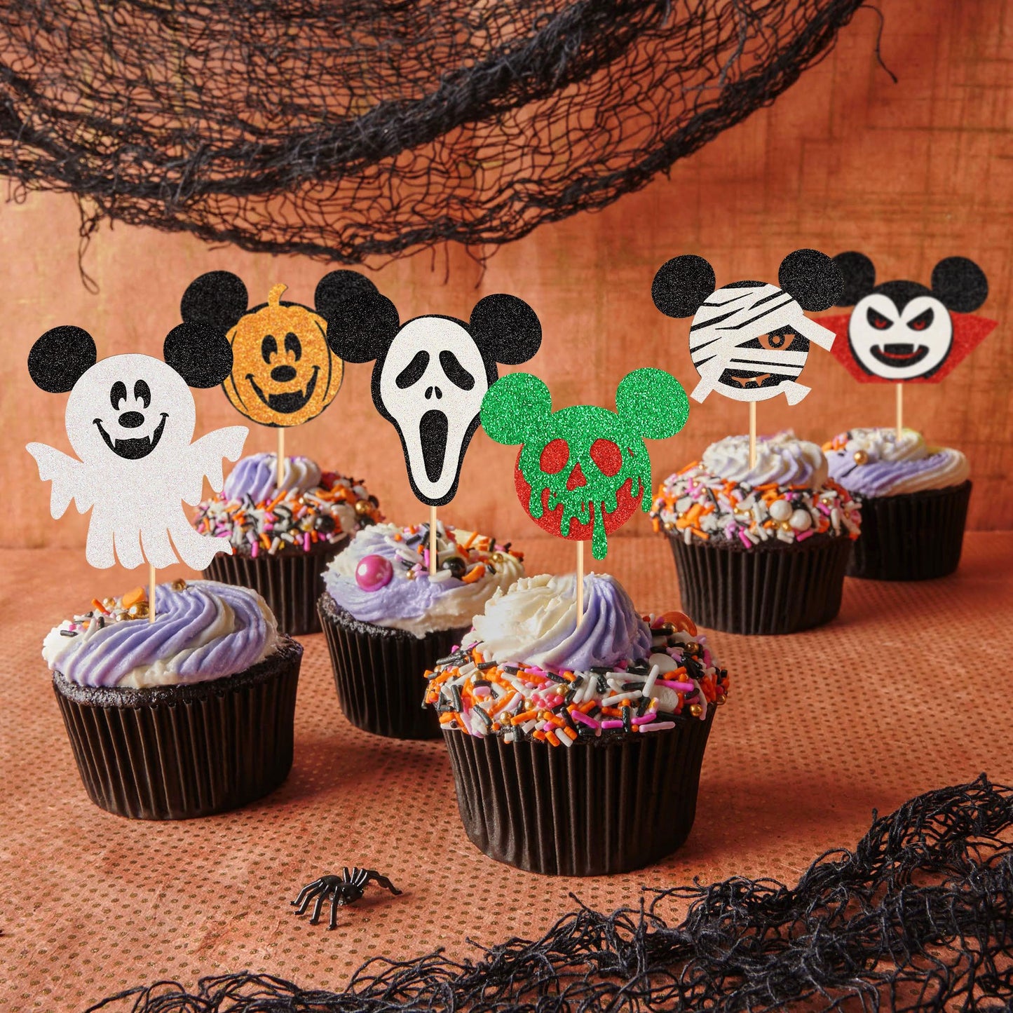 Ercadio 24 Pack Mouse Inspired Halloween Cupcake Toppers Glitter Mouse Ghost Pumpkin Cupcake Picksfor Halloween Theme Baby Showe
