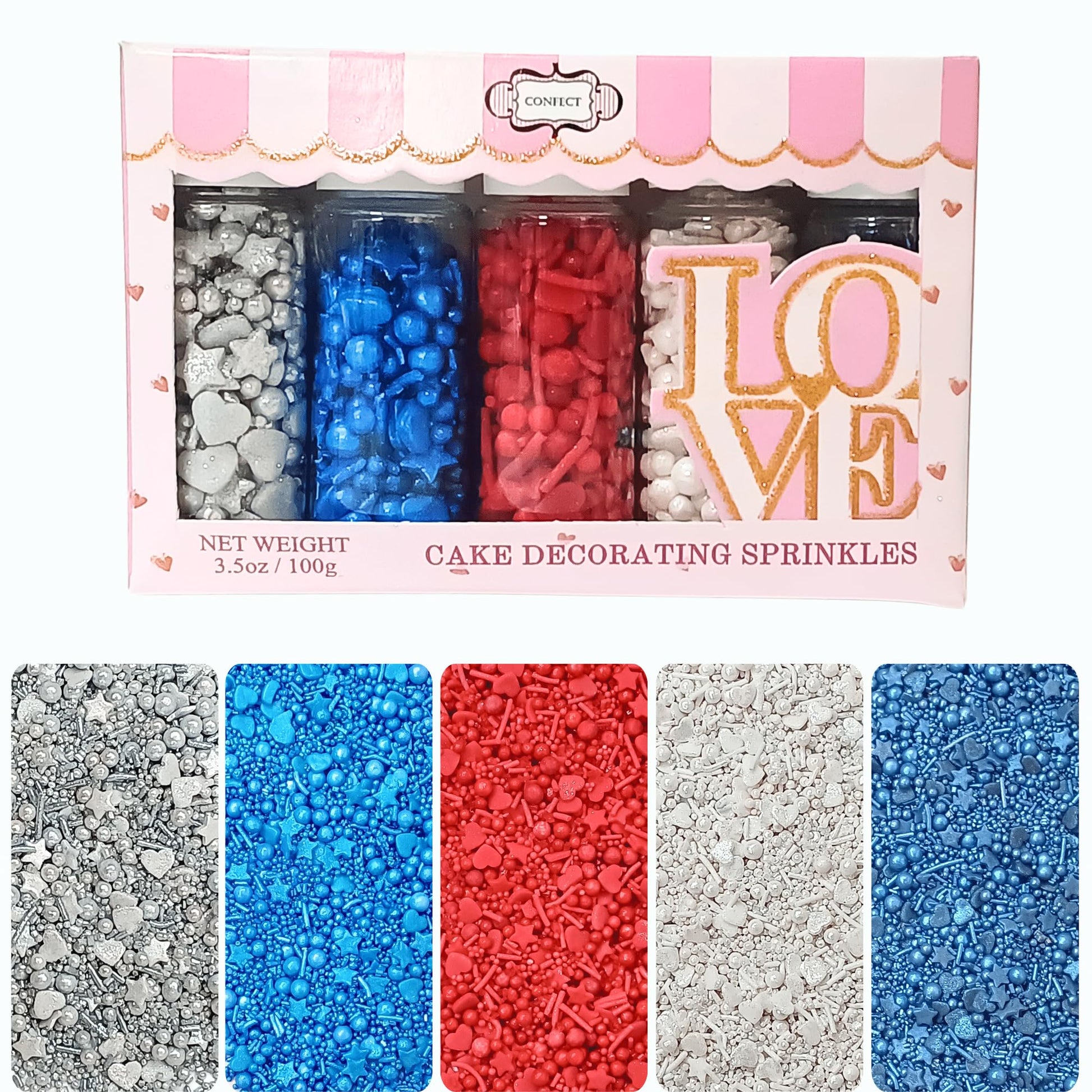 Confect EdibleJuly 4th Sprinkles | Patriotic Mix Red, White & Blue Sprinkles For Celebrations | Sprinkle For Cake & Cupcake Deco
