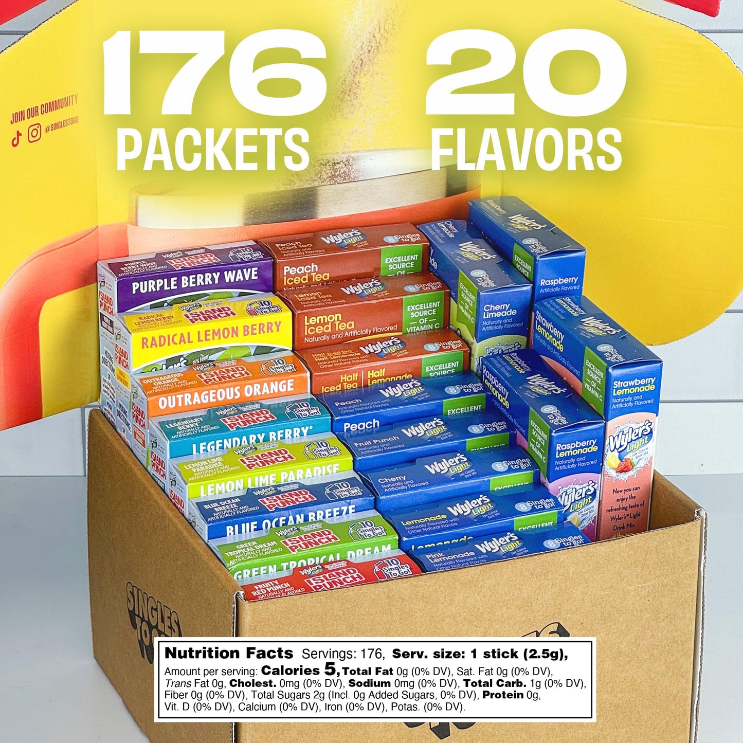 Wylers Light Sugar Free Drink Mix Variety Pack - 20 Flavors, 176 Packets, 0.1 Ounce Each