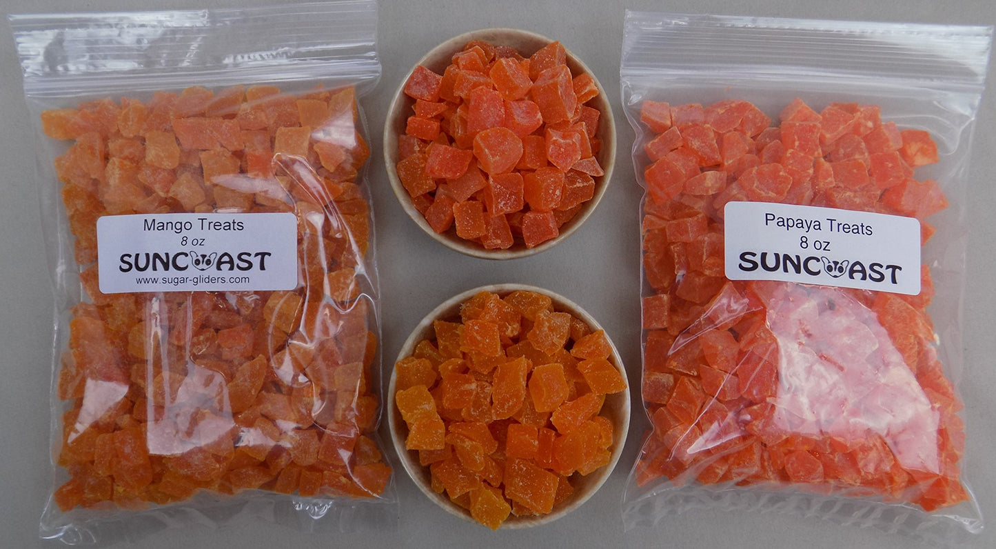 Suncoast Sugar Gliders Diced Mango 8 Oz. + Diced Papaya 8 Oz. (1 Pound Total)