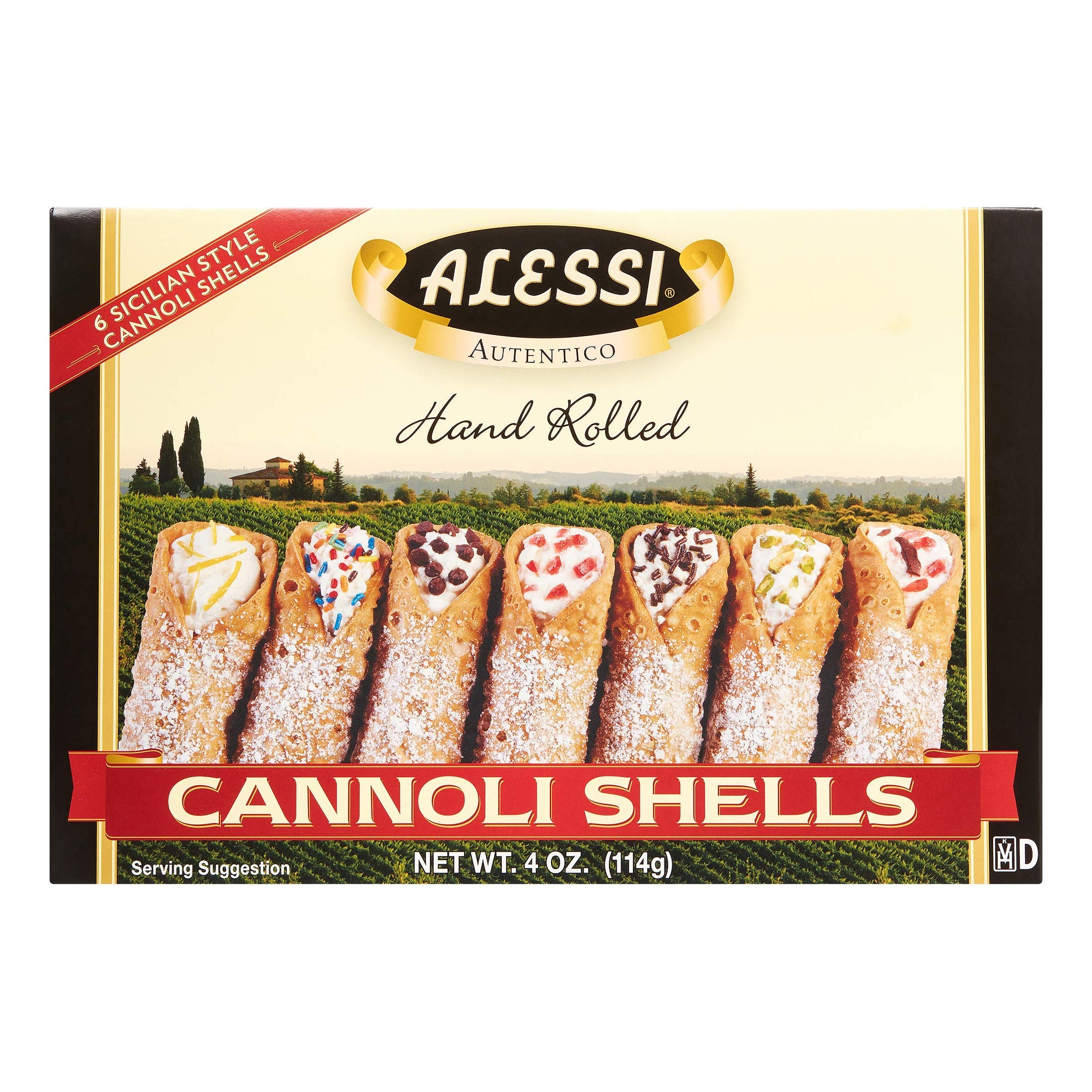 Alessi Cannoli 2-Pack Of Large Sicilian Style Hand Rolled Shells Imported From Italy 4Oz