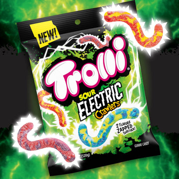 Trolli Electric Crawlers, Sour Gummy Candy, 4.25 Ounce Bags (Pack Of 12)