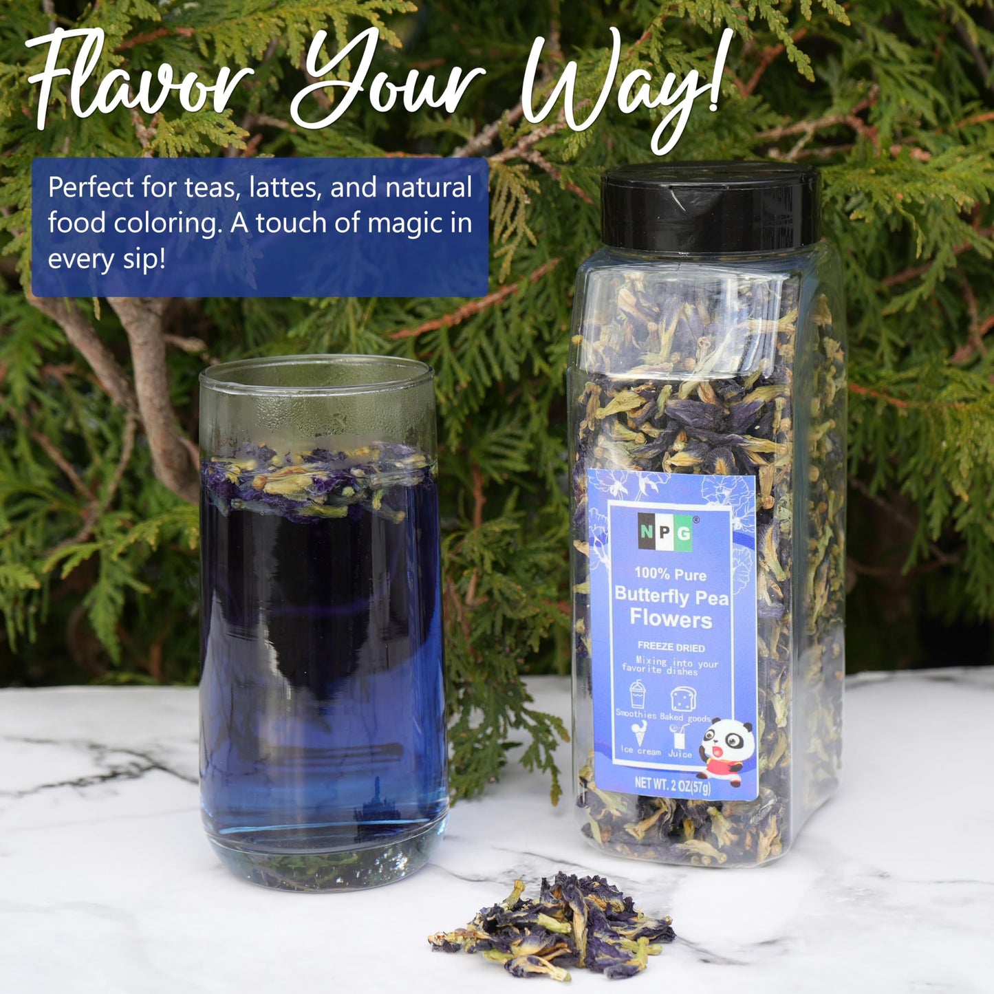 NPG Blue Butterfly Pea Flower Tea, Whole Flower Buds, 2 Oz, Natural Non-GMO, Caffeine-Free, Approx. 875 Ct