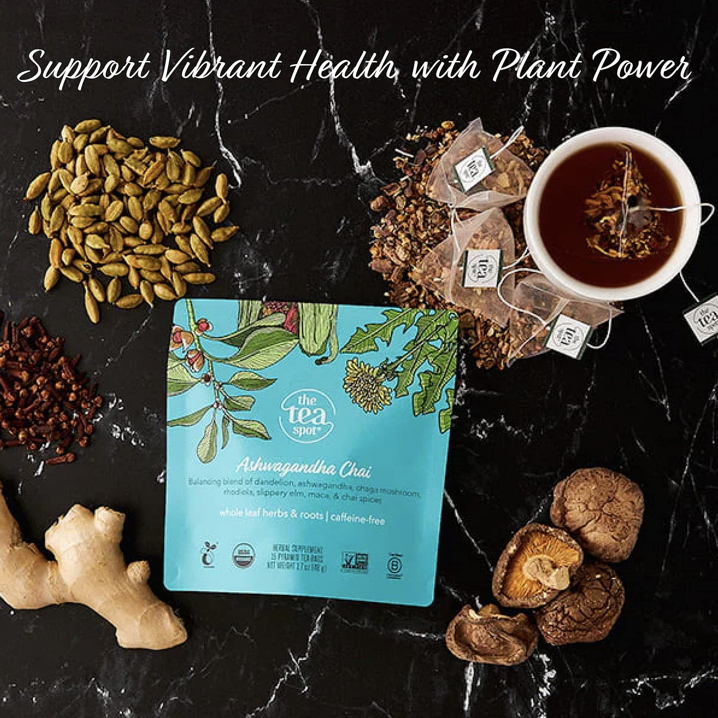 The Tea Spot Organic Ashwagandha Herbal Tea With Adaptogen For Immune Support & Stress Management | Blend Of Dandelion, Chaga &