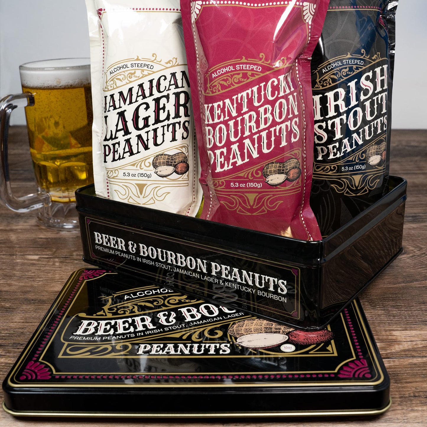 Sugar Plum Chocolates Nuts Gift Basket - Unique Flavored Peanuts Assortment in Medium Tin Box, Ideal Birthday Gift for Men