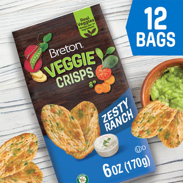 Breton Veggie Crisps Zesty Ranch (Pack Of 12) - Popped Not Fried Crisps, Made With Real Vegetables, Light And Crispy Gluten Free