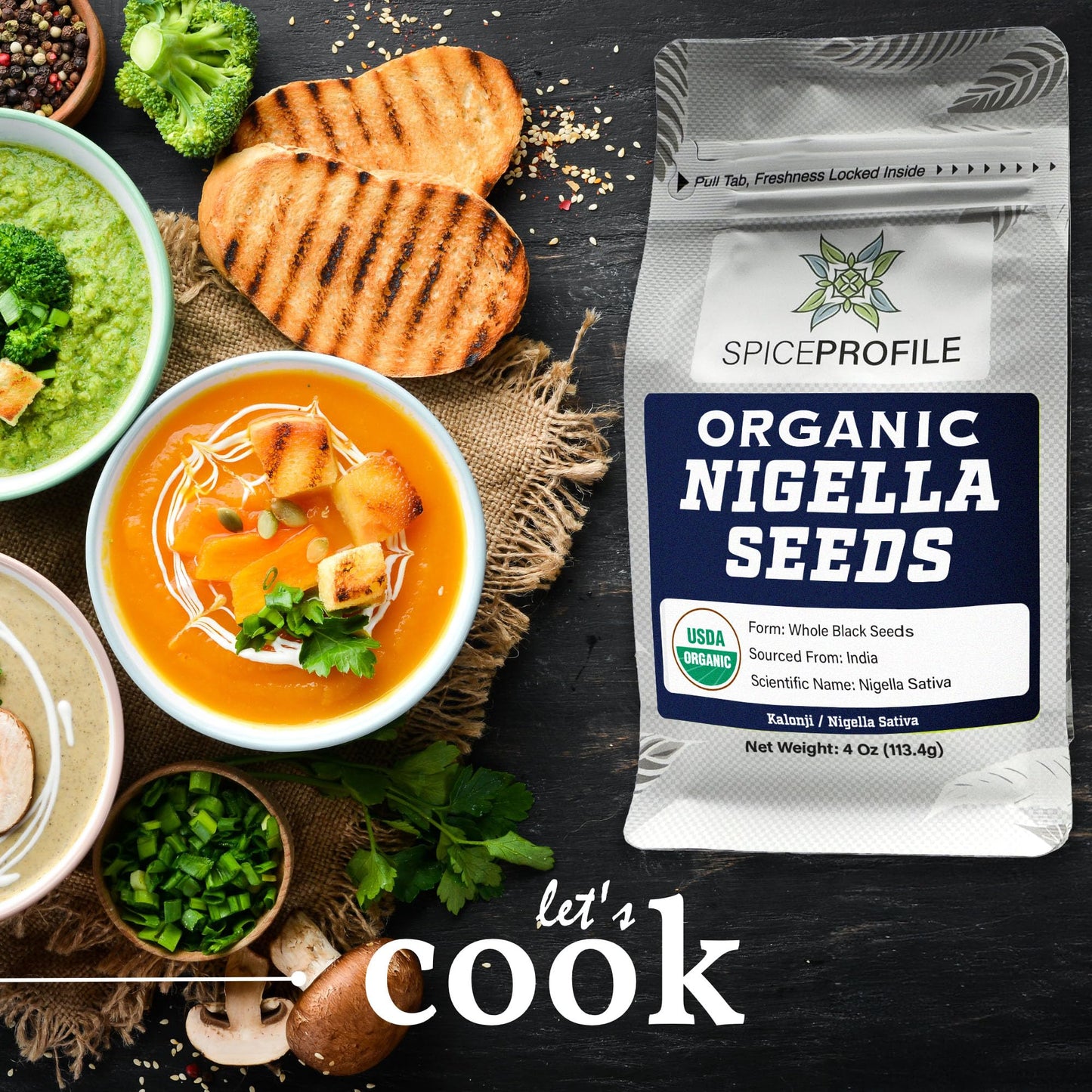 Spice Profile Usda Organic Nigella Seeds, Lab Tested For Heavy Metals, Resealable 4 Oz Pouch, Kalonji, Semillas De Nigella