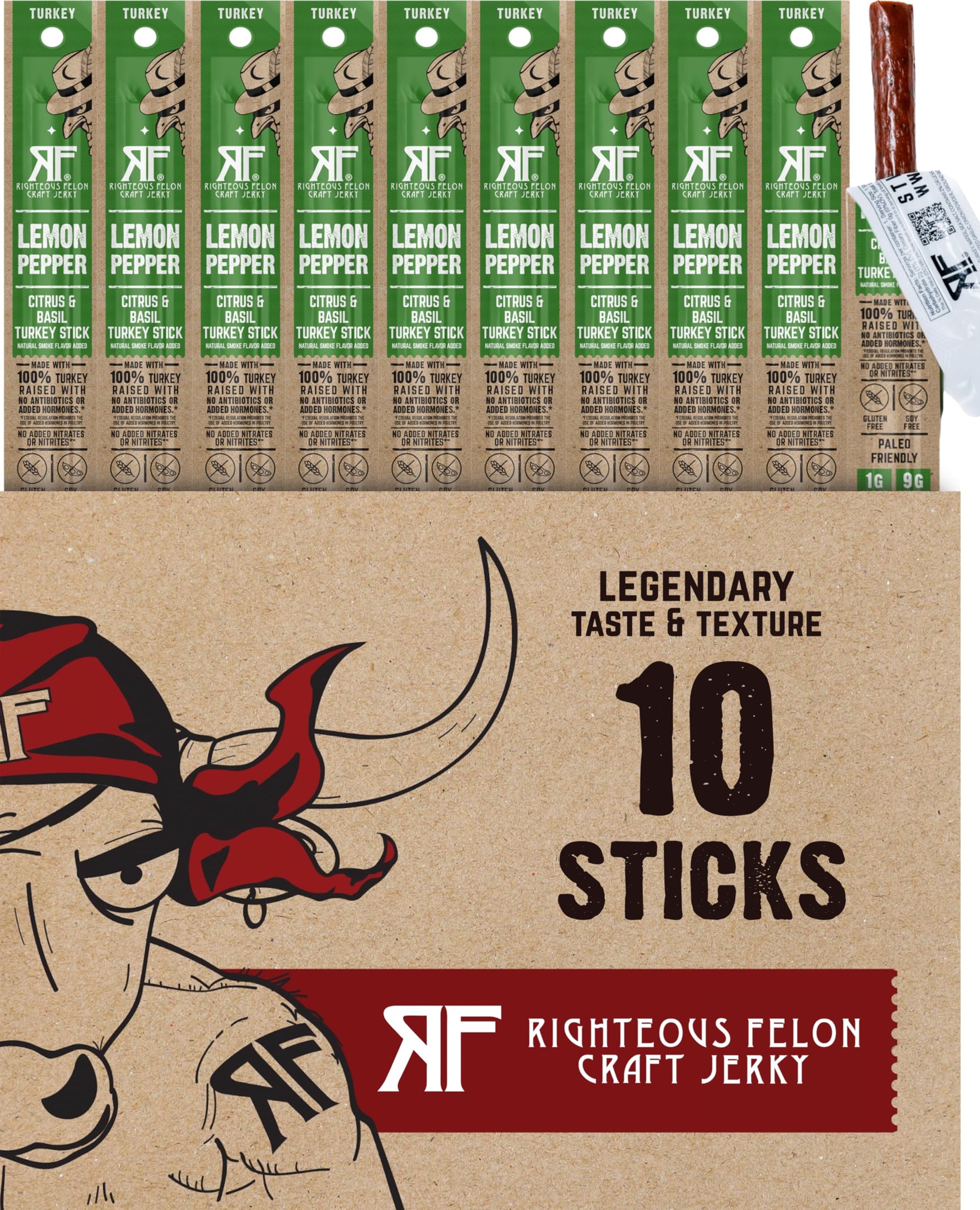 Righteous Felon Meat Sticks | 100% Turkey Sticks | Gluten Free & Keto Meat Sticks | Low Sugar & High Protein Turkey Sticks| Heal
