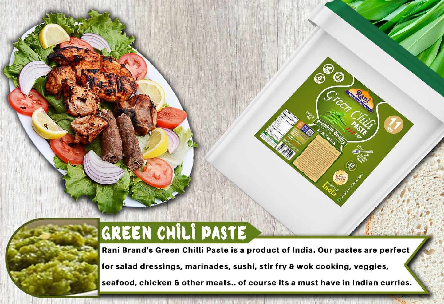 Rani Green Chilli Cooking Paste 176Oz (11Lbs) 5Kg Bulk ~ Vegan | Gluten Free | Non-Gmo | Kosher | No Colors | Indian Origin