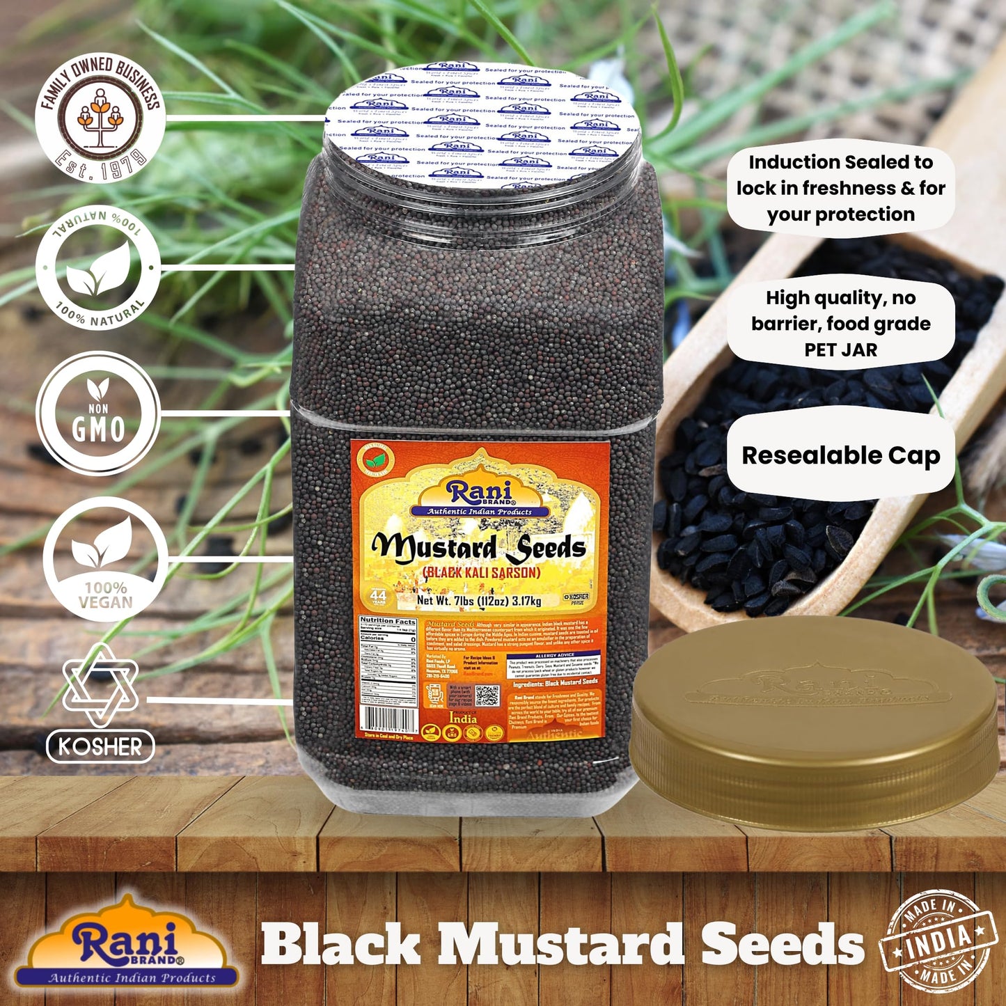 Rani Black Mustard Seeds Whole Spice (Kali Rai) 80Oz (5Lbs) 2.27Kg Bulk Pet Jar ~ All Natural | Gluten Friendly | Non-Gmo | Vega