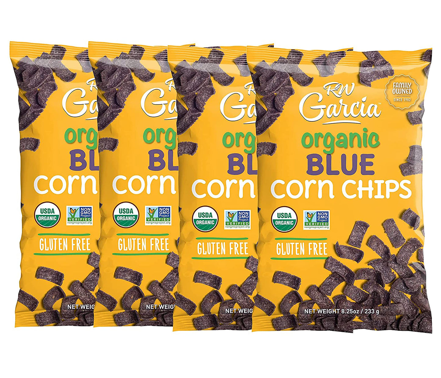 Rw Garcia Organic Blue Corn Chips, Gluten Free, 8.25Oz Bags, 4 Pack