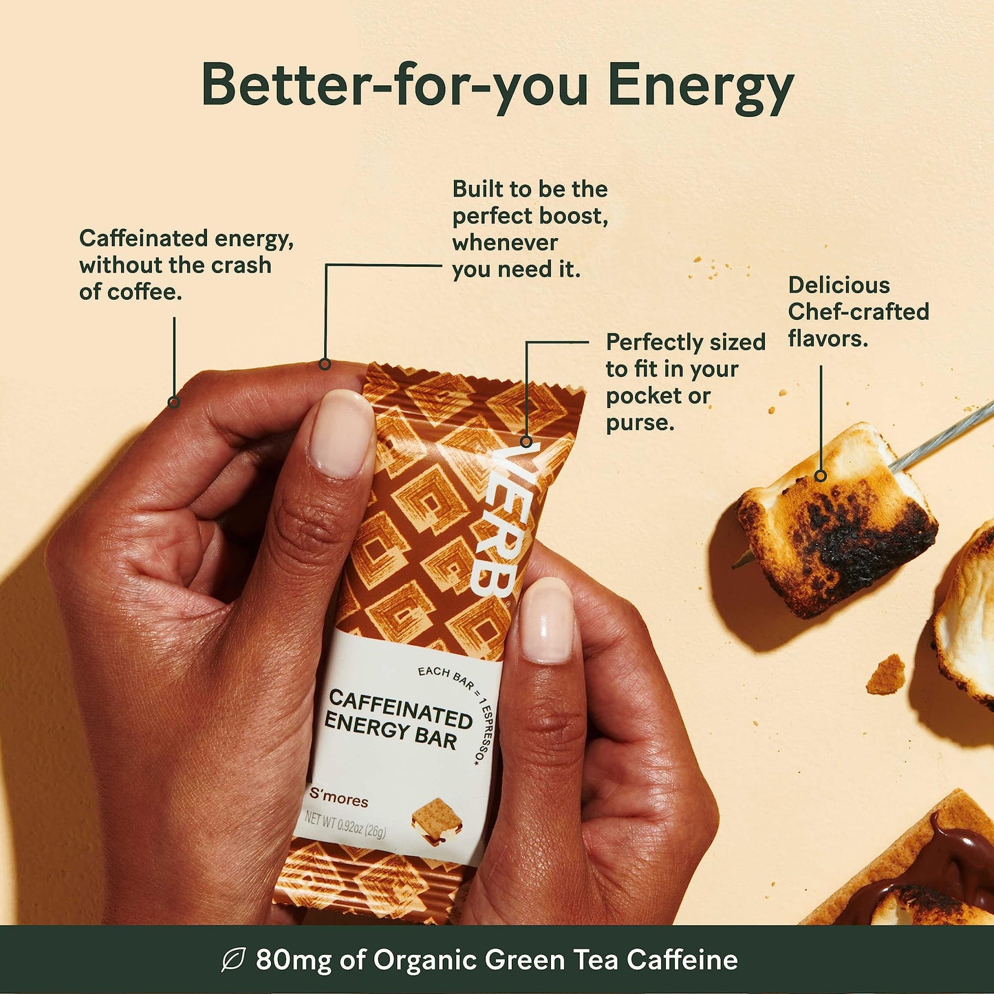 Verb Caffeinated Energy Bars Variety Pack - 2 Delicious Flavors (26G, Pack Of 16) 110-Calorie Delicious Low Sugar Energy Bar, Vegan & Gluten Free On-The Go Snack With 80Mg Green Tea Caffeine