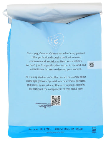 COUNTER CULTURE COFFEE Organic Forty Six Blend Whole Bean Coffee, 24 OZ