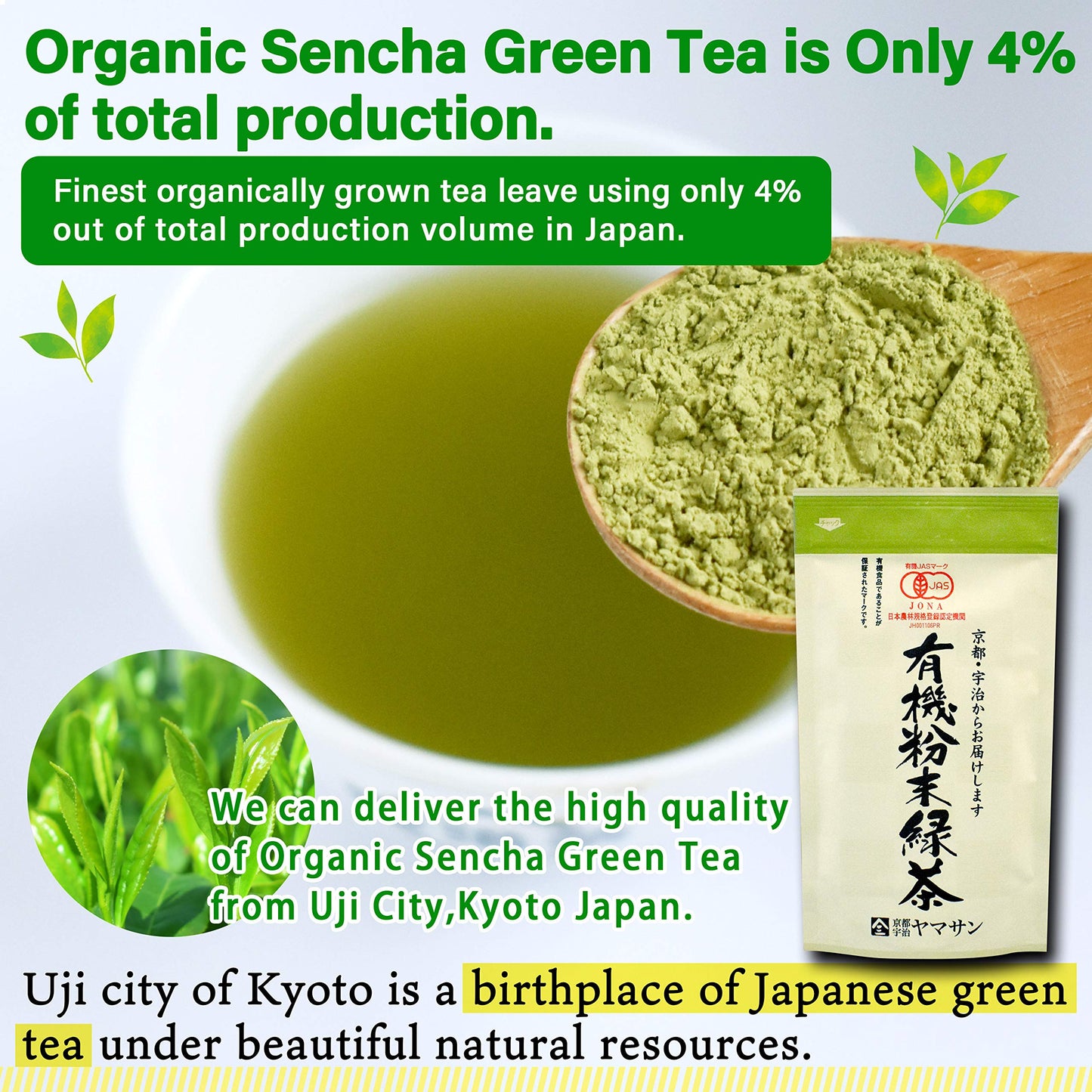 Organic Green Tea Powder, Instant Sencha Powder, Konacha, Sushicha, Japanese Tea, 80G Bag ?Yamasan?