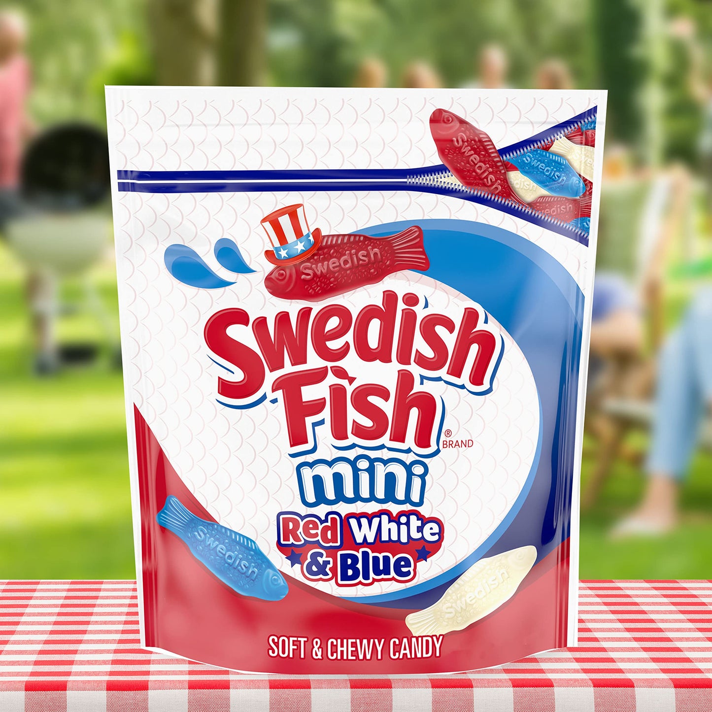 SWEDISH FISH Mini Red, White & Blue Soft & Chewy Candy, Bulk Candy, 4 - 1.8 lb Bags