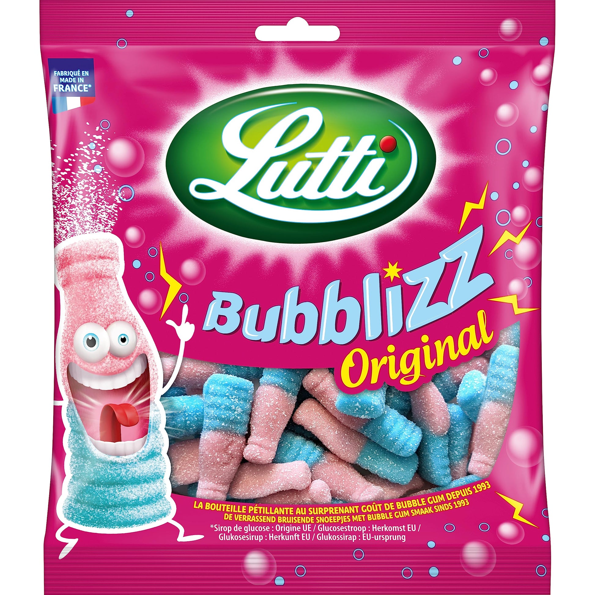 Lutti Original Bubblizz Bubblegum Flavored Flavored Fizzy Candy From France