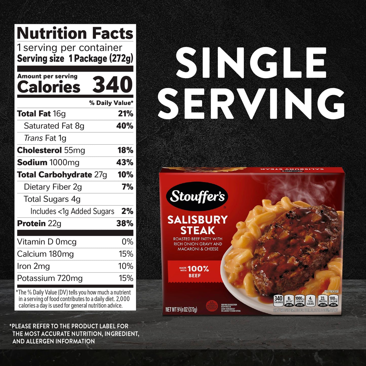 Stouffers Salisbury Steak, Single Serve, Frozen Salisbury Steak, Single Frozen Meals 9.625 oz