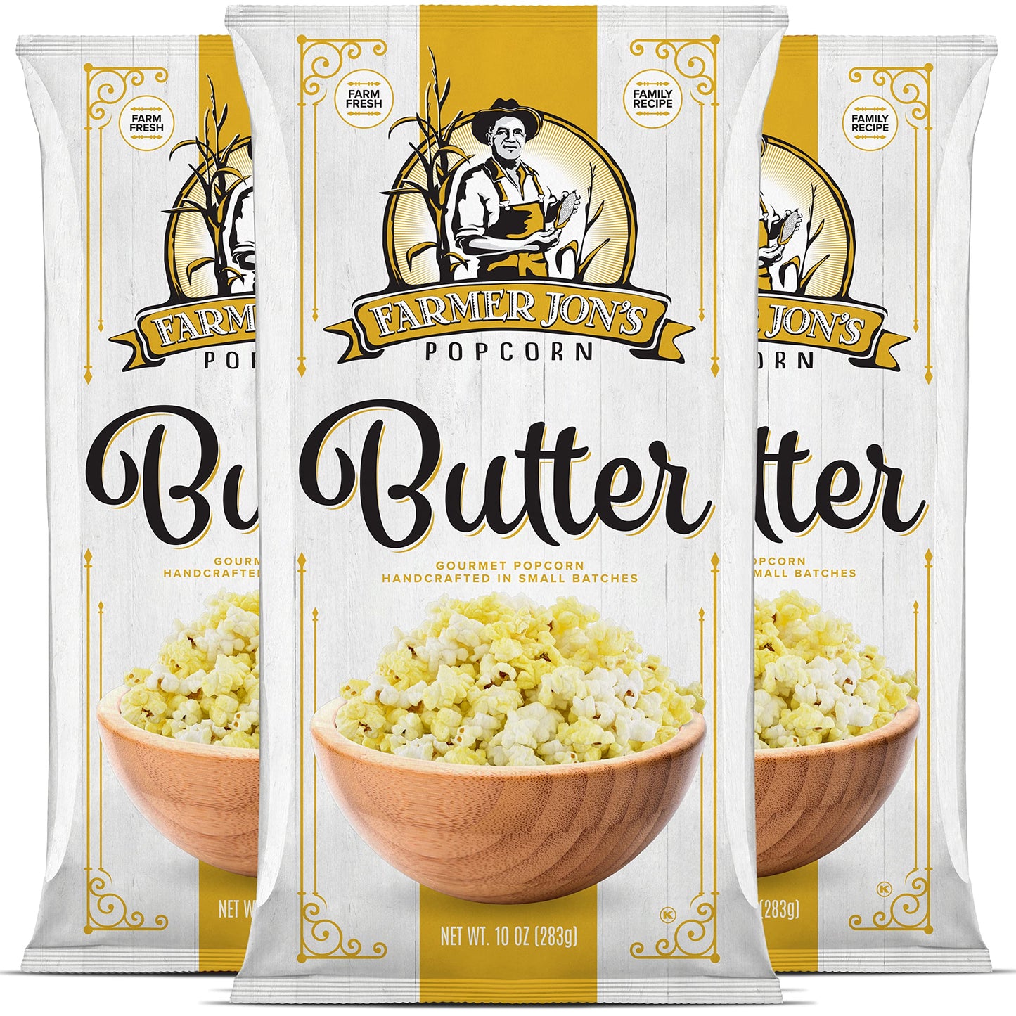 Farmer Jons Butter Popcorn, 10oz Large Bag of Butter Popped Popcorn, 3 Pack