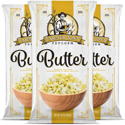 Farmer Jons Butter Popcorn, 10oz Large Bag of Butter Popped Popcorn, 3 Pack