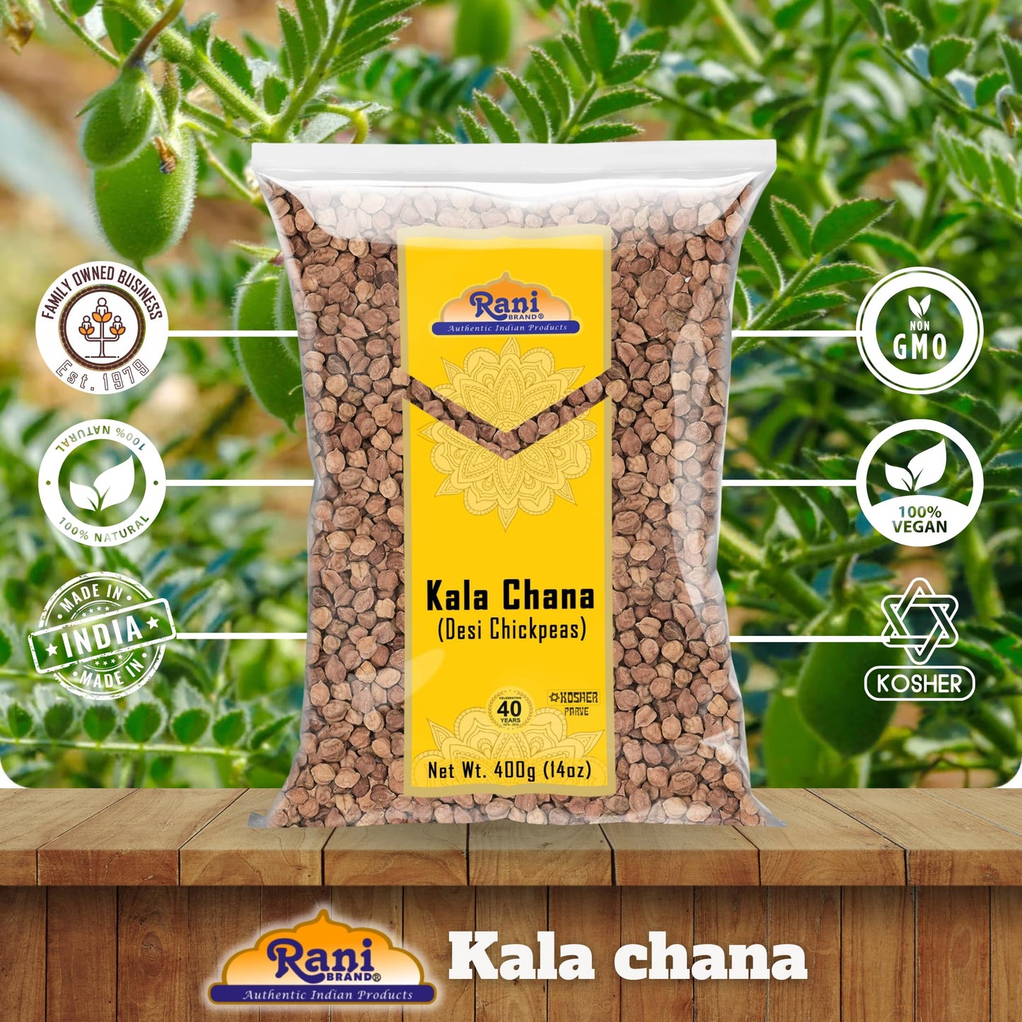 Rani Kala Chana (Desi Chickpeas Chana With Skin)14Oz (400G) ~ All Natural | Gluten Friendly | Non-Gmo | Kosher | Vegan | Indian