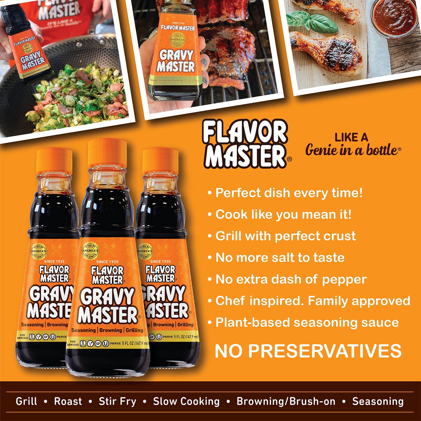 Roses Brands Gravy Master Grilling Sauce - Vegetarian, No Gluten - 5 Fl Oz (Pack of 3) - Kosher, Pareve - Made in the USA