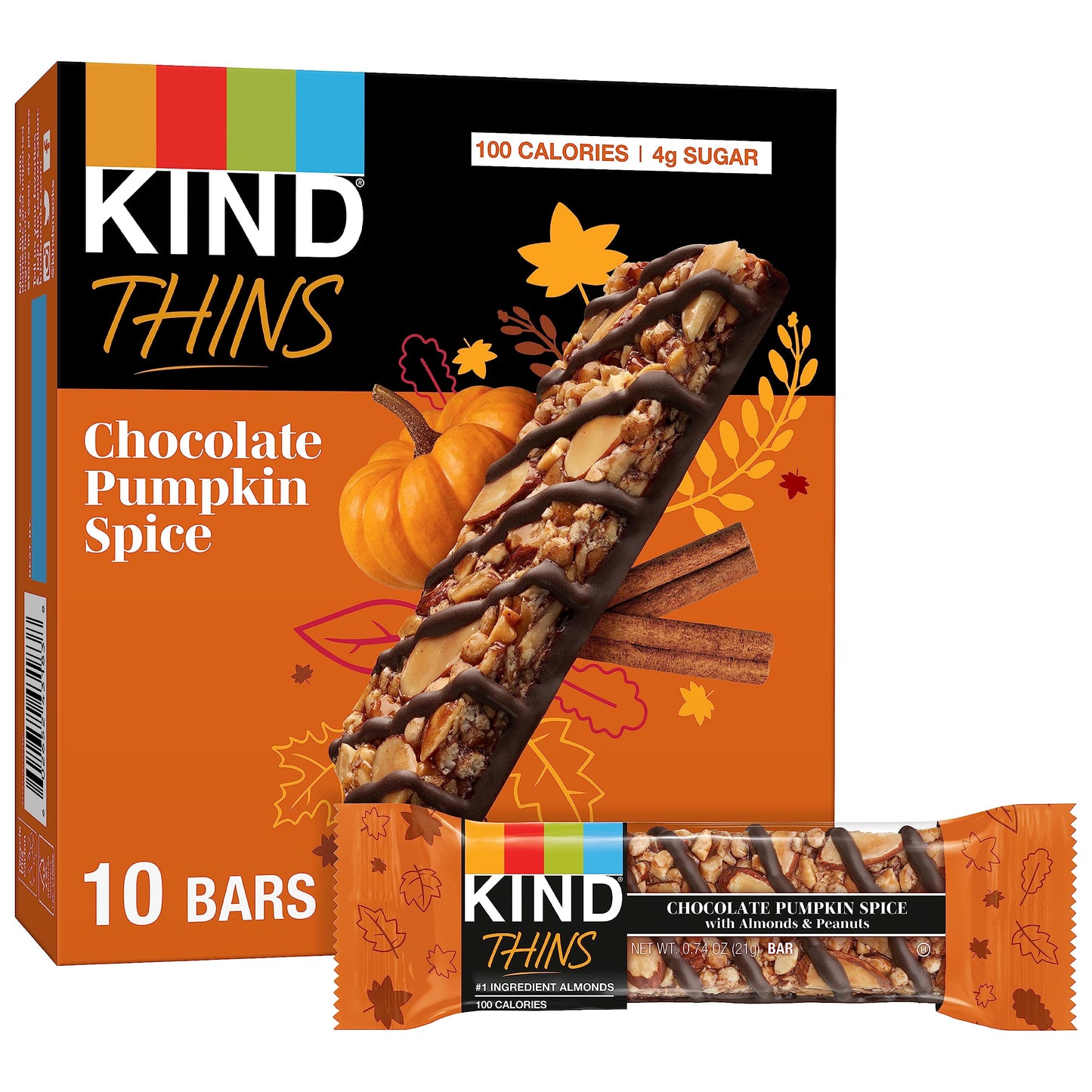 KIND THINS Chocolate Pumpkin Spice Snacks, Gluten Free, 100 Cal, 10 Count Pack