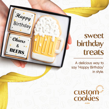 Happy Birthday Gift Basket Custom Sugar Cookies - Happy Birthday Cookies in Gift Box, delivery by Prime - Hand Decorated Kosher