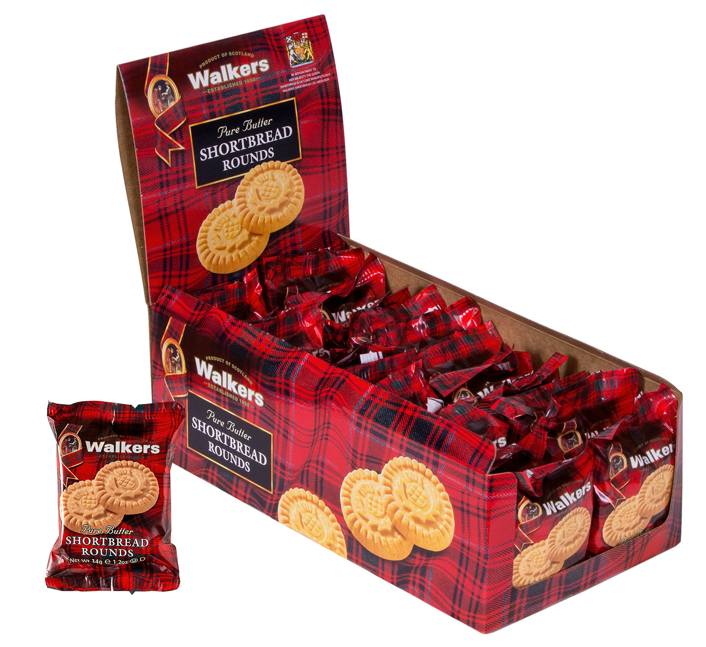 Walker'S Shortbread Rounds 2 Count, Pure Butter Shortbread Cookies, 1.2 Oz Snack Packs (Pack Of 22)