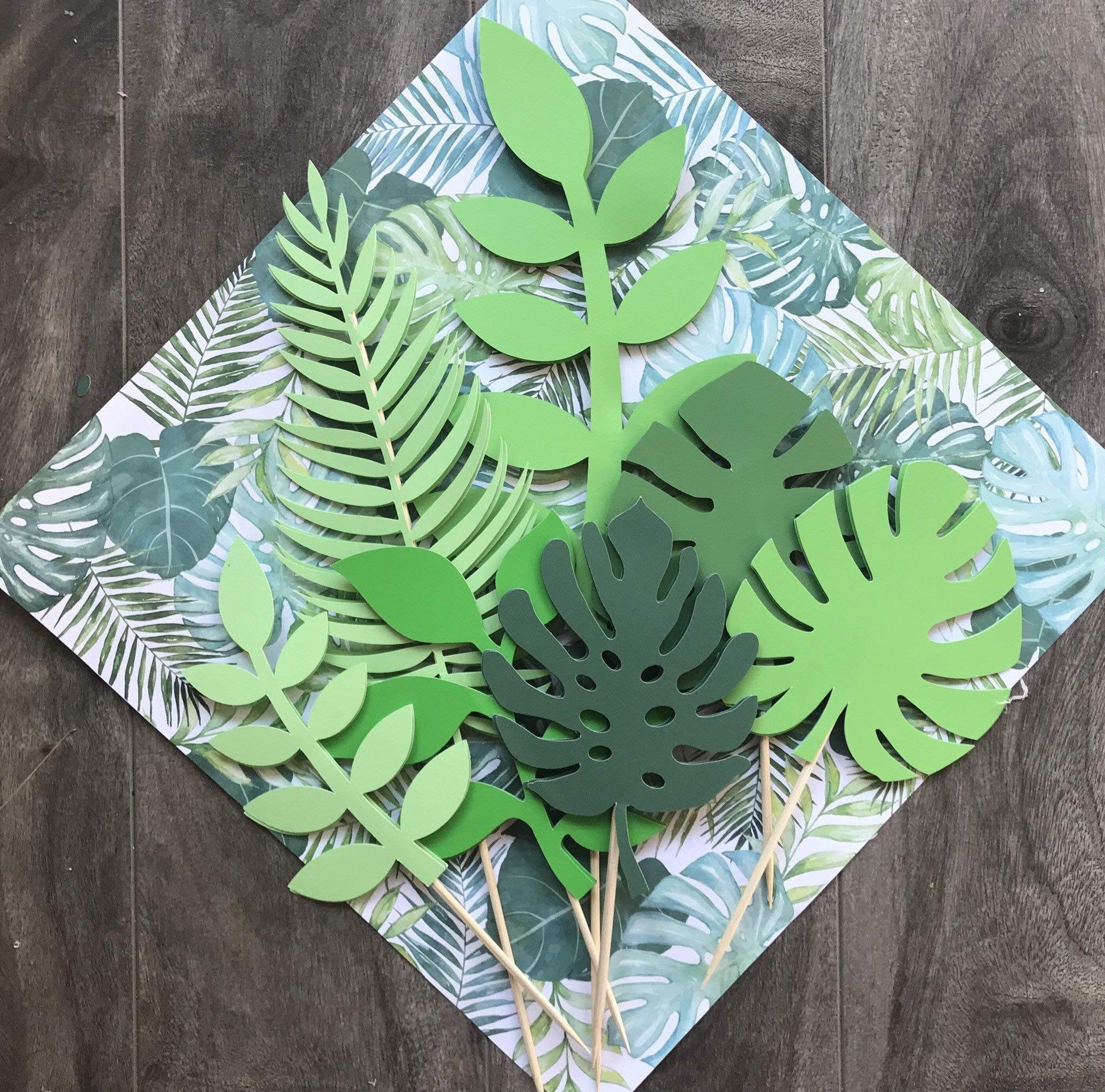 LaVenty Glittery Tropical Leaves Cake Topper Set of 7, Metal, Gold, Wedding Decoration, Model 8541814869