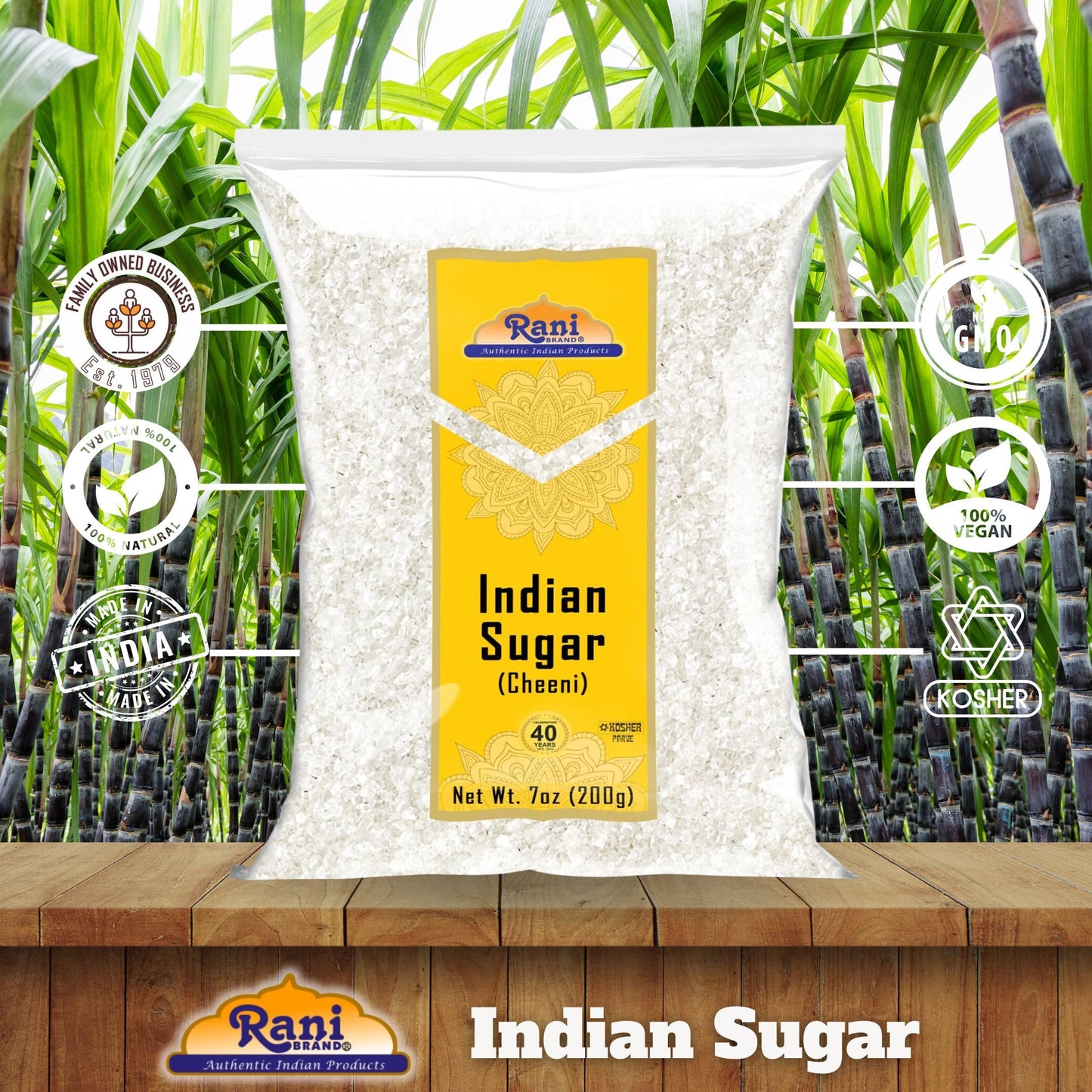 Rani Indian Sugar Khand (Khandsari) - All Natural, Gluten Friendly, Vegan, NON-GMO, Kosher, 7oz (200g)
