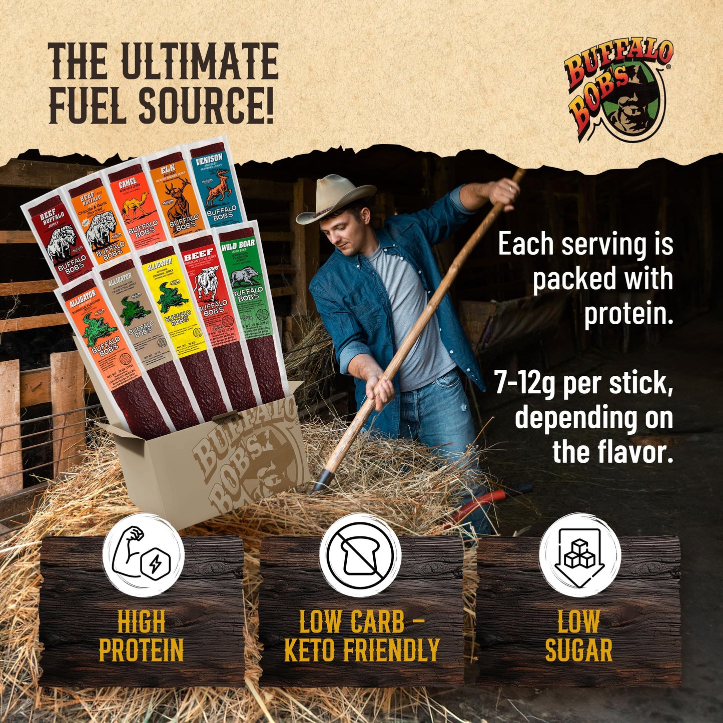 Buffalo Bob'S Wild Game Meat Snack - Kangaroo With Beef And Pork Jerky 10 Pack