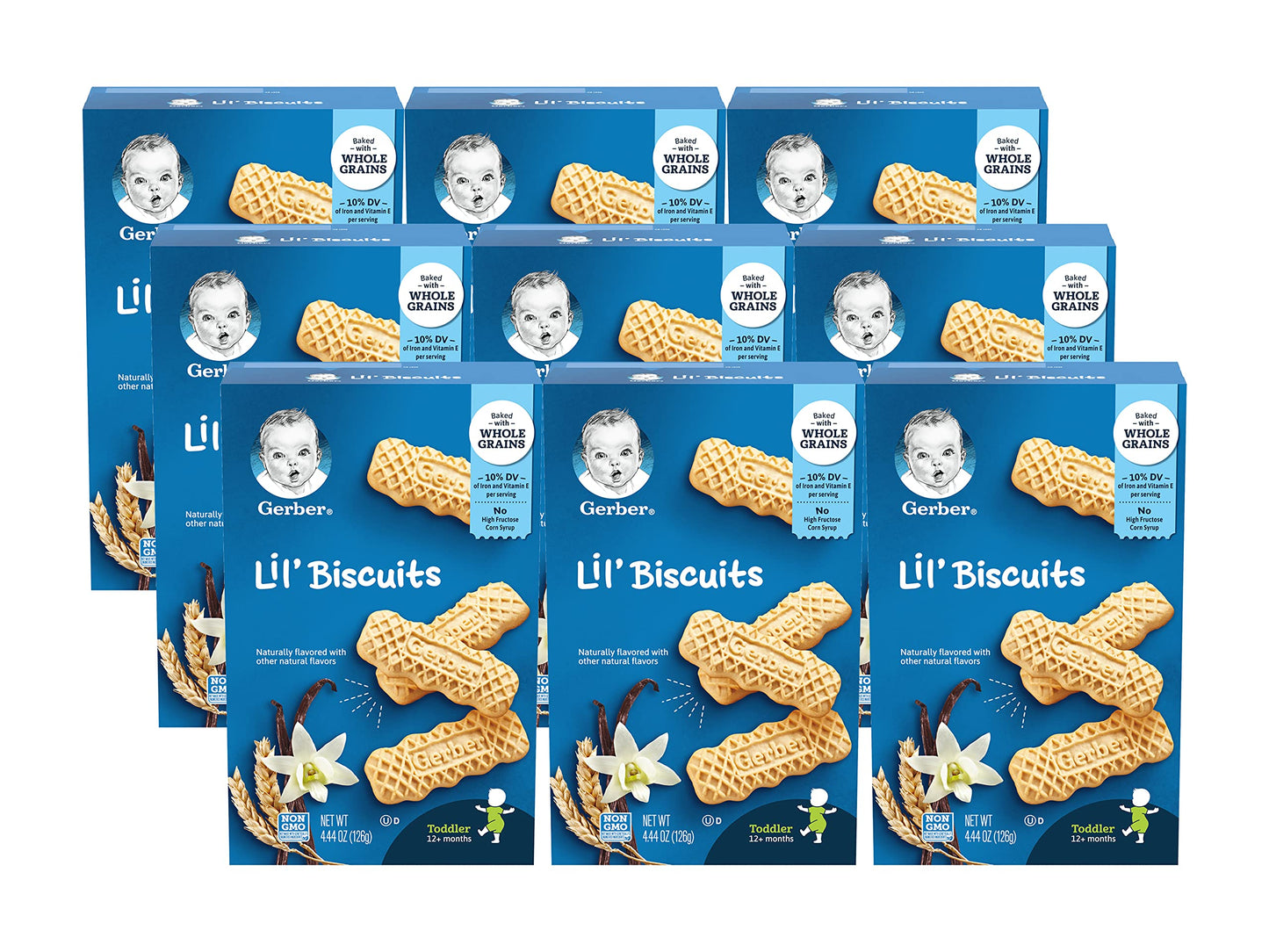 Gerber Lil Biscuits, Baked With Whole Grains, Non-Gmo & No High Fructose Corn Syrup, Made For Toddlers, 4.44 Oz Box (Pack Of 9 B