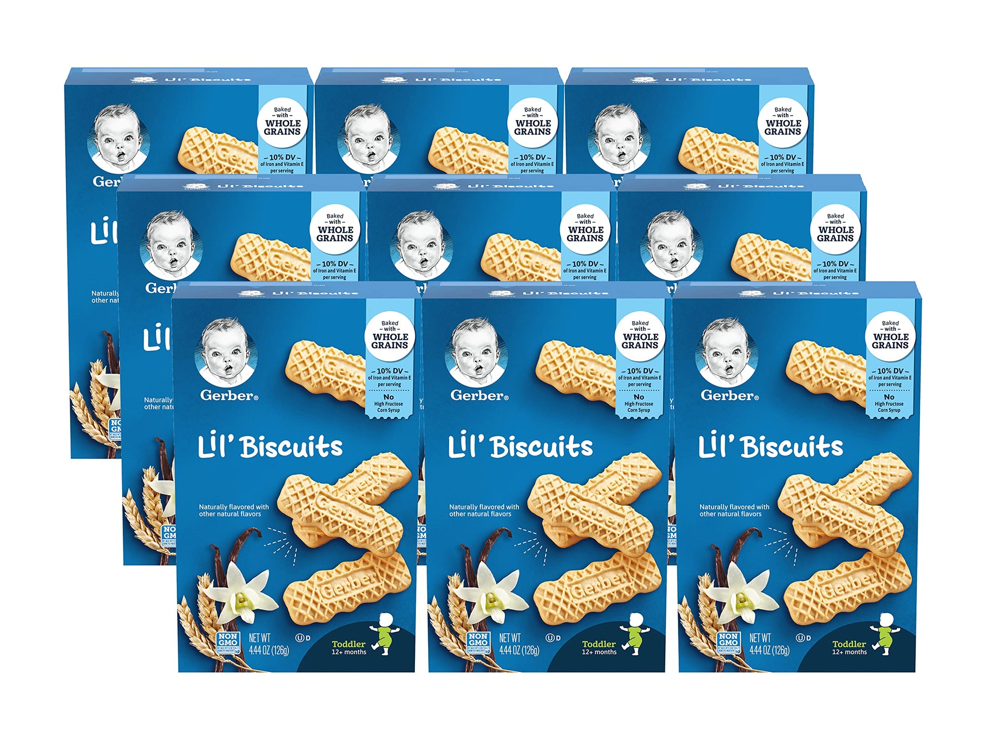 Gerber Lil Biscuits, Baked With Whole Grains, Non-Gmo & No High Fructose Corn Syrup, Made For Toddlers, 4.44 Oz Box (Pack Of 9 B