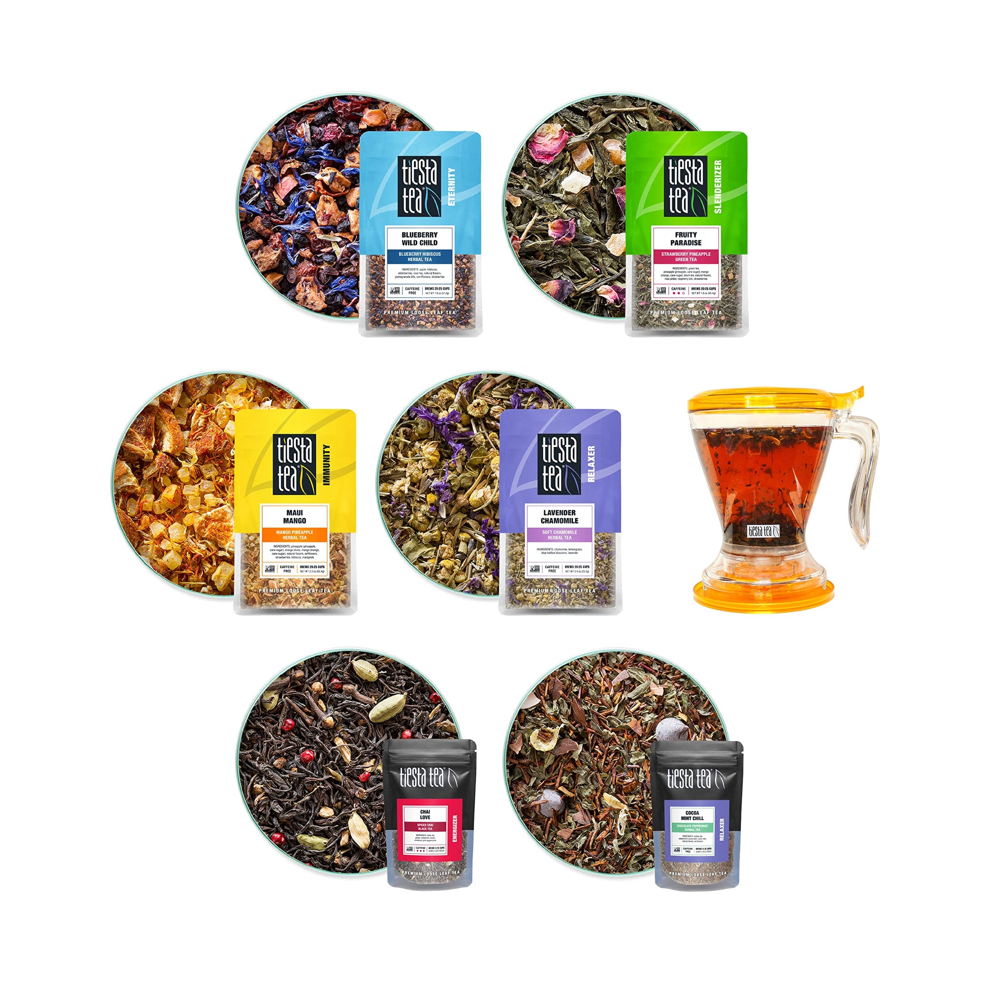 Tiesta Tea - Ultimate Live Loose Kit, Loose Leaf Tea Set With Black, Green, Herbal Tea Sample Bags, 16 Ounce Bottom Dispensing Tea Infuser, Brews Hot & Iced Tea