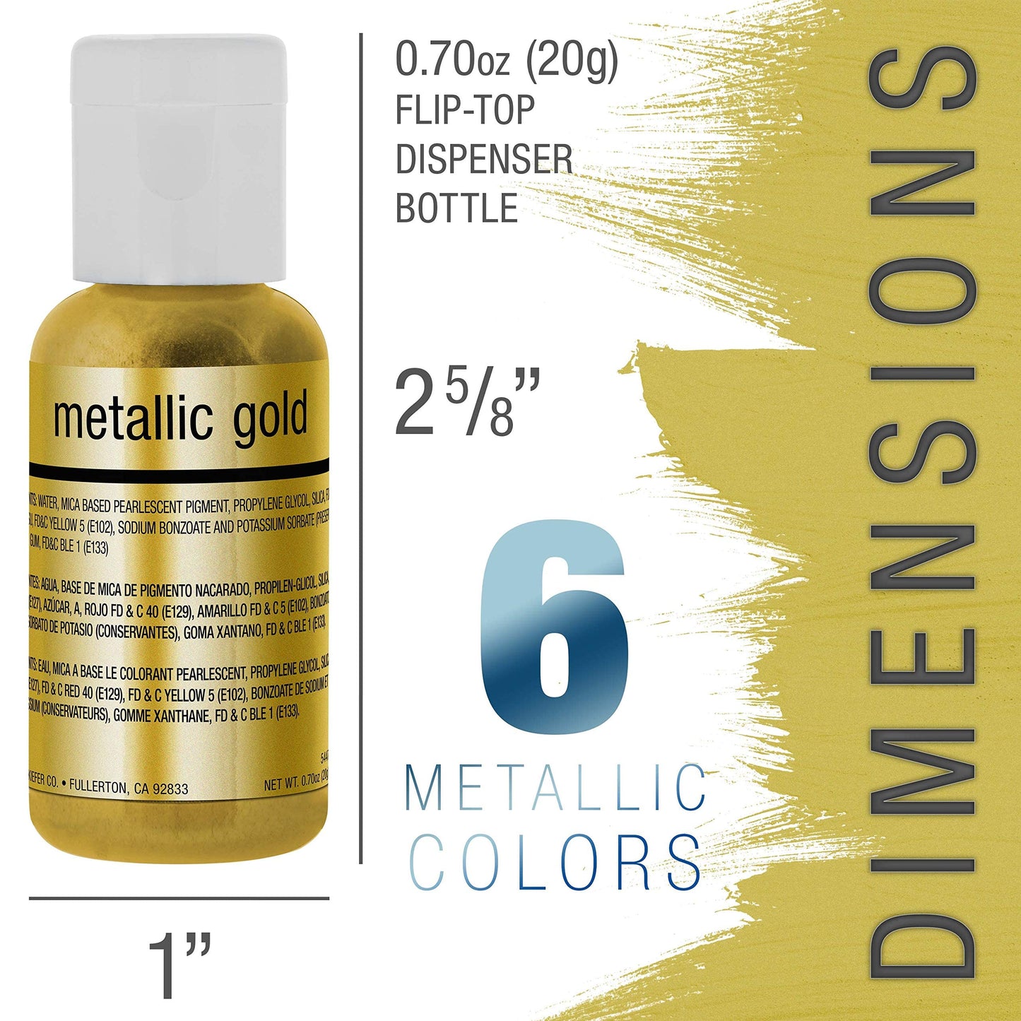 U.S. Cake Supply Airbrush Cake Pearlescent Shimmer Metallic Color Set - The 6 Most Popular Metallic Colors In 0.64 Fl. Oz. (19Ml) Bottles - Safely Made In The Usa Product