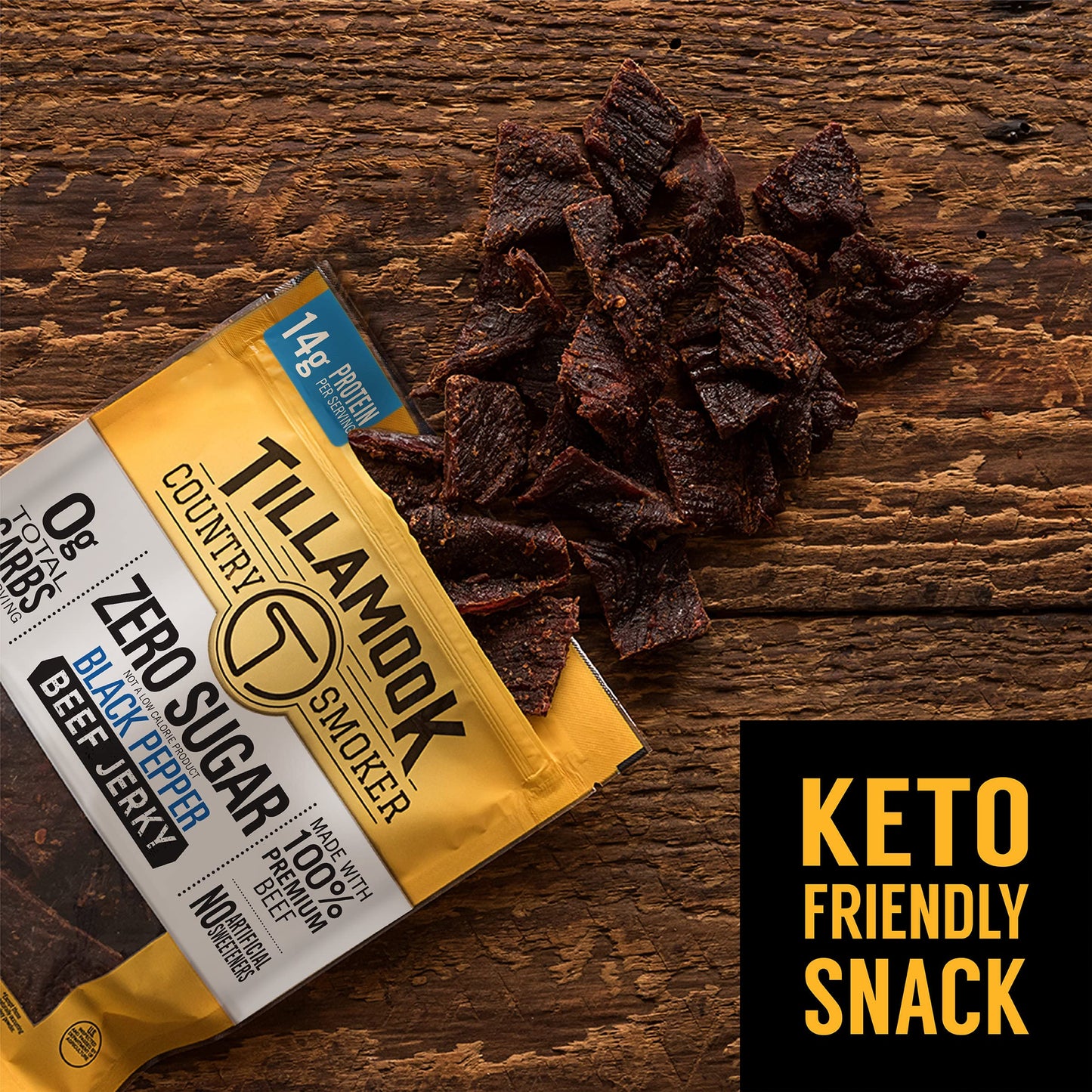Tillamook Country Smoker Beef Jerky, Zero Sugar, Keto Friendly, Black Pepper, 2.2 Ounce