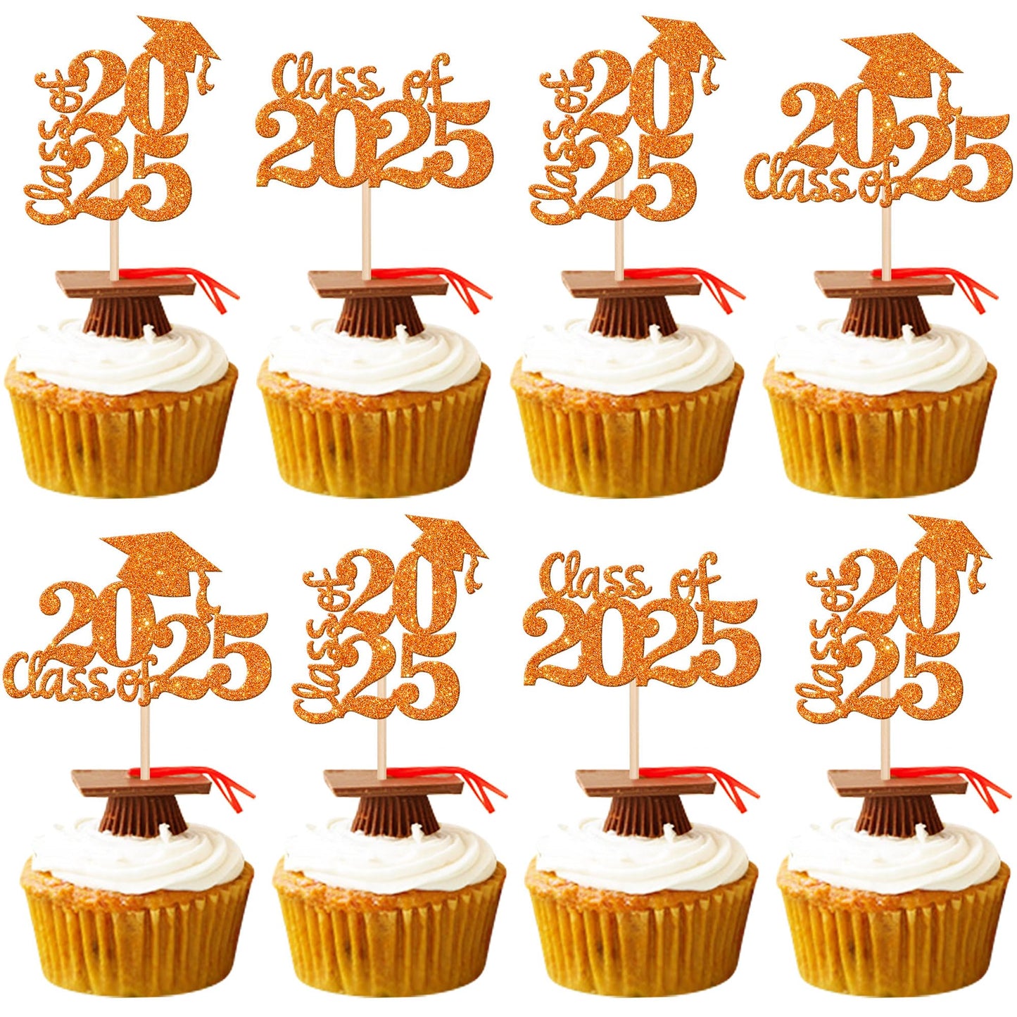30 PCS 2025 Graduation Cupcake Toppers Glitter Class of 2025 Graduation Cap Cupcake Picks for 2025 Graduation Theme Party Cake D