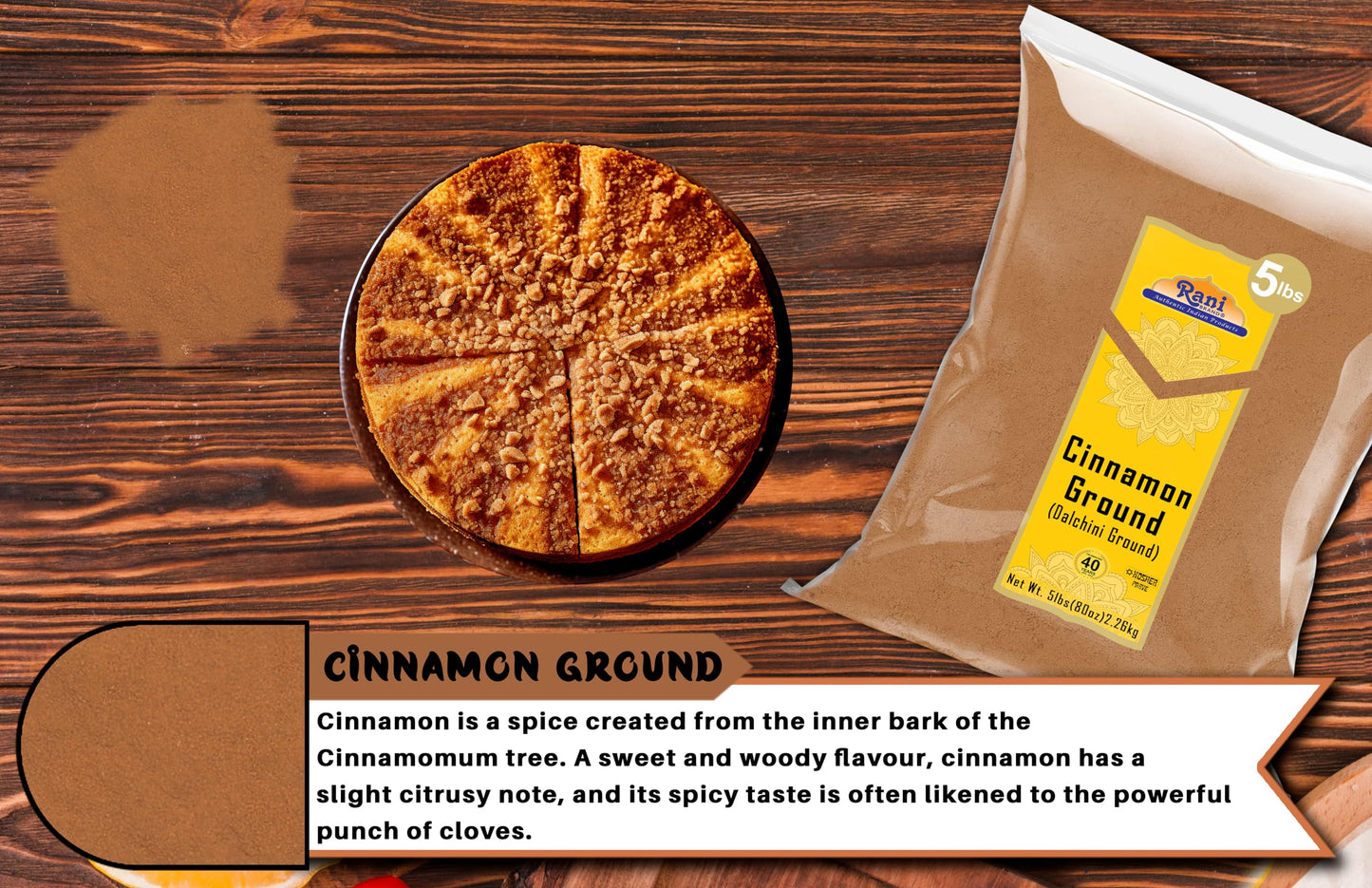 Rani Cinnamon Powder (Ground) Spice 80Oz (5Lbs) 2.27Kg Bulk ~ All Natural | Salt-Free | Vegan | No Colors | Gluten Friendly | No