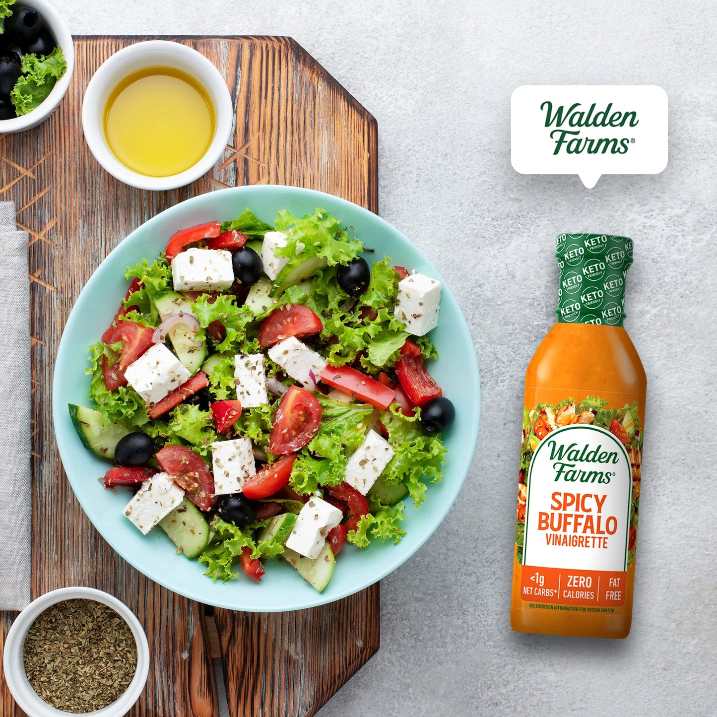 Walden Farms Spicy Buffalo Vinaigrette - Calorie-Free, Gluten-Free, Low Carb, Keto-Friendly, Vegan, Sugar-Free, Dressing With Bo
