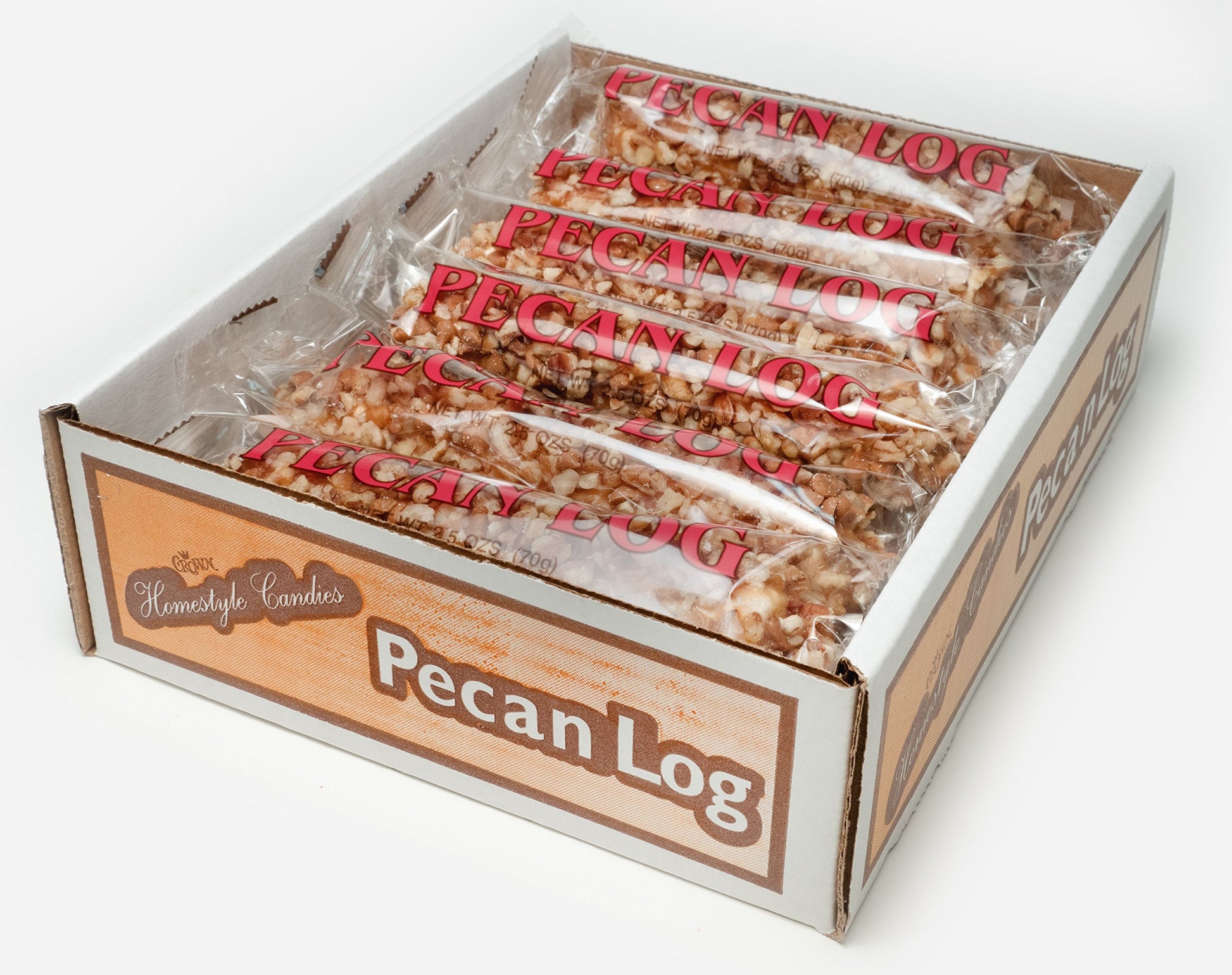 Crown Candy Pecan Logs - 12 Individually Wrapped 2.5Oz Pecan Logs Per Box, 2.5 Ounce (Pack Of 12)