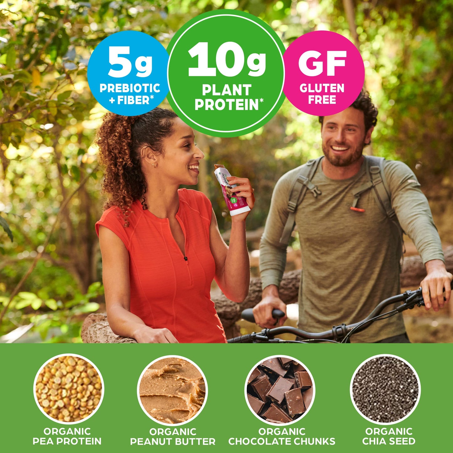 Orgain Organic Vegan Protein Bars, Peanut Butter Chocolate Chunk, 10g Protein, Gluten Free, Non-GMO, Pack of 12