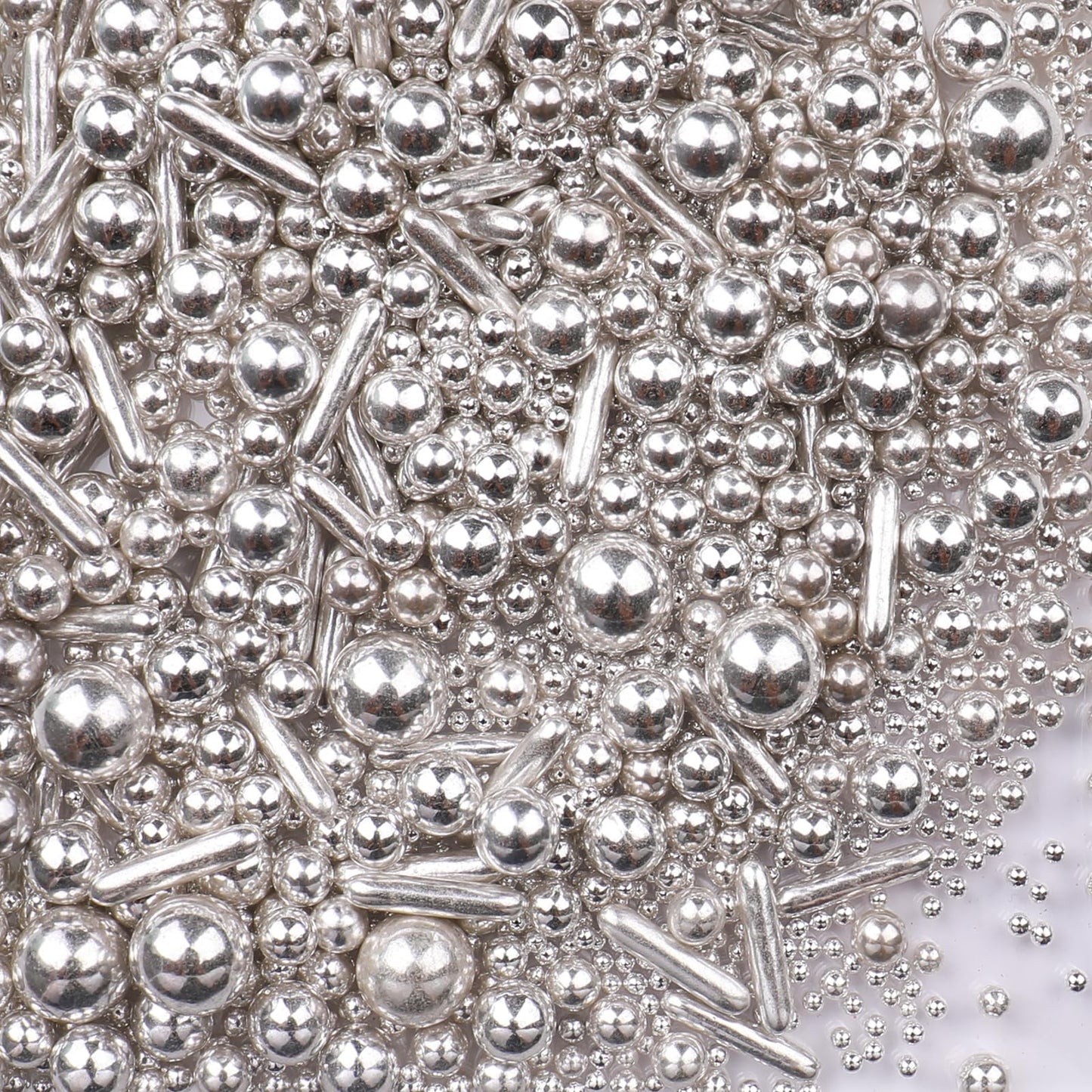Sliver Sprinkles for Cake Decorating, 4.6Oz Silver Rod and Pearl Sprinkles Mix for Baking, Cupcake, Cookie, Ice Cream, Donuts an