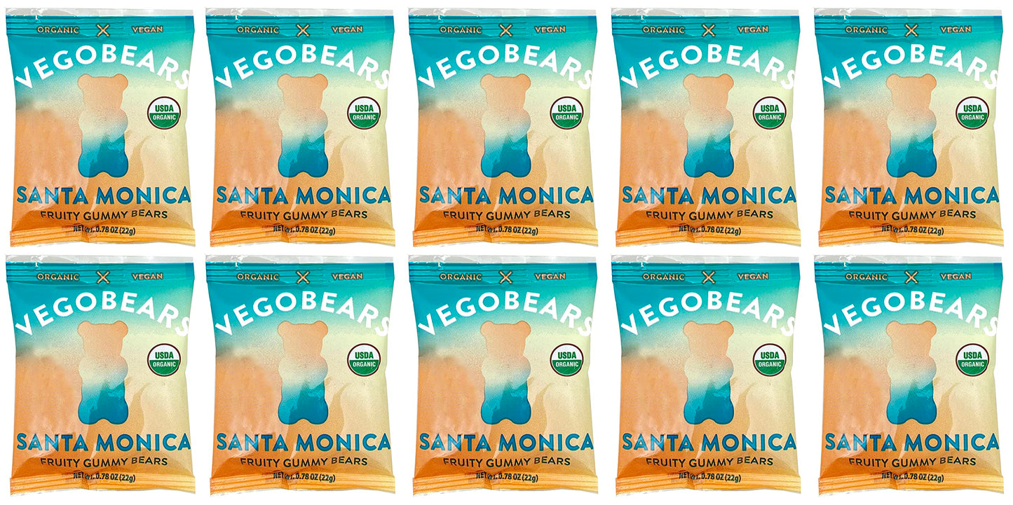 Candy People VegoBears Santa Monica Vegan Gummy Bears Snack Packs Organic Gummy Bears, Non-GMO, Banana, Pineapple & Strawberry G