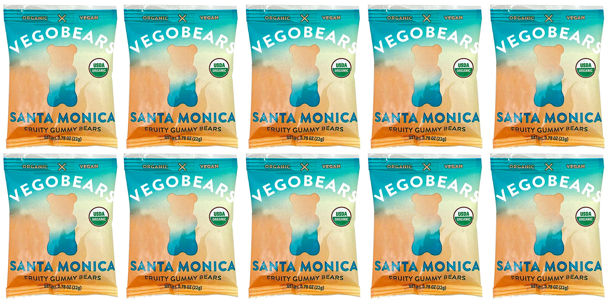 Candy People VegoBears Santa Monica Vegan Gummy Bears Snack Packs Organic Gummy Bears, Non-GMO, Banana, Pineapple & Strawberry G