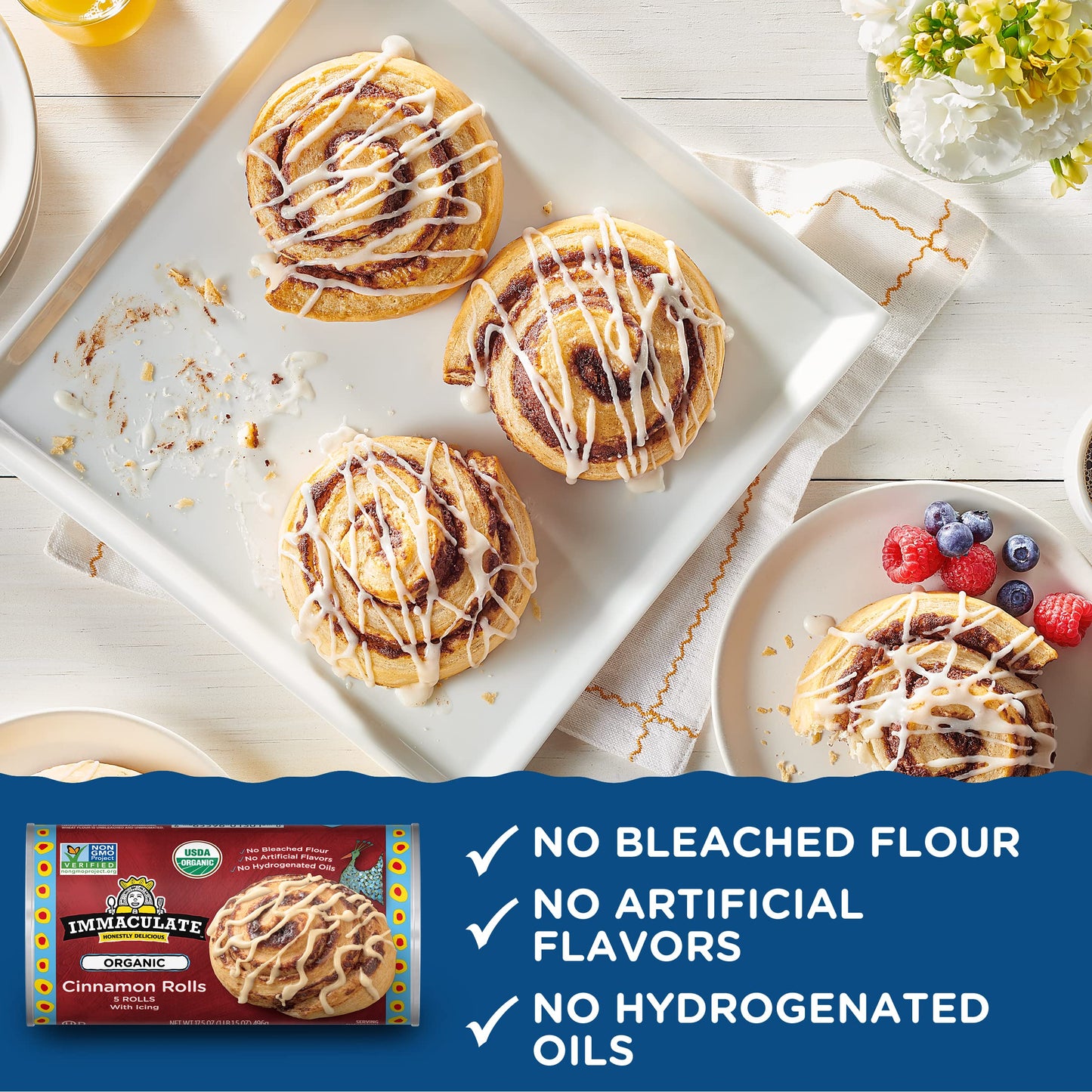 Immaculate Baking Organic Cinnamon Rolls With Icing, 5 Rolls, 17.5 Oz.
