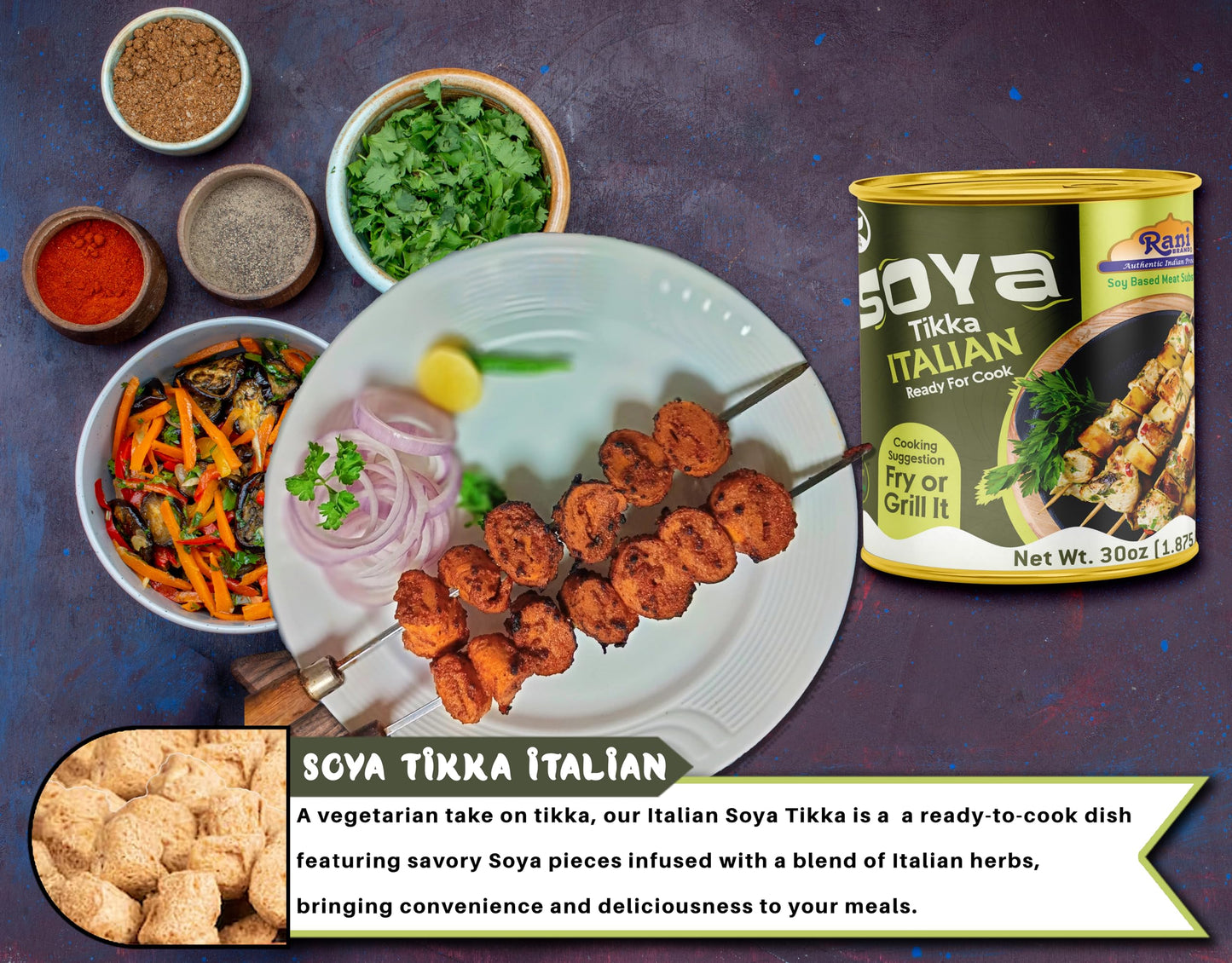 Rani Soya Tikka Italian 30Oz (1.875Lbs) 850G Ready For Cook ~ Easy Open Lid | All Natural | Vegan | No Colors | Non-Gmo | Kosher
