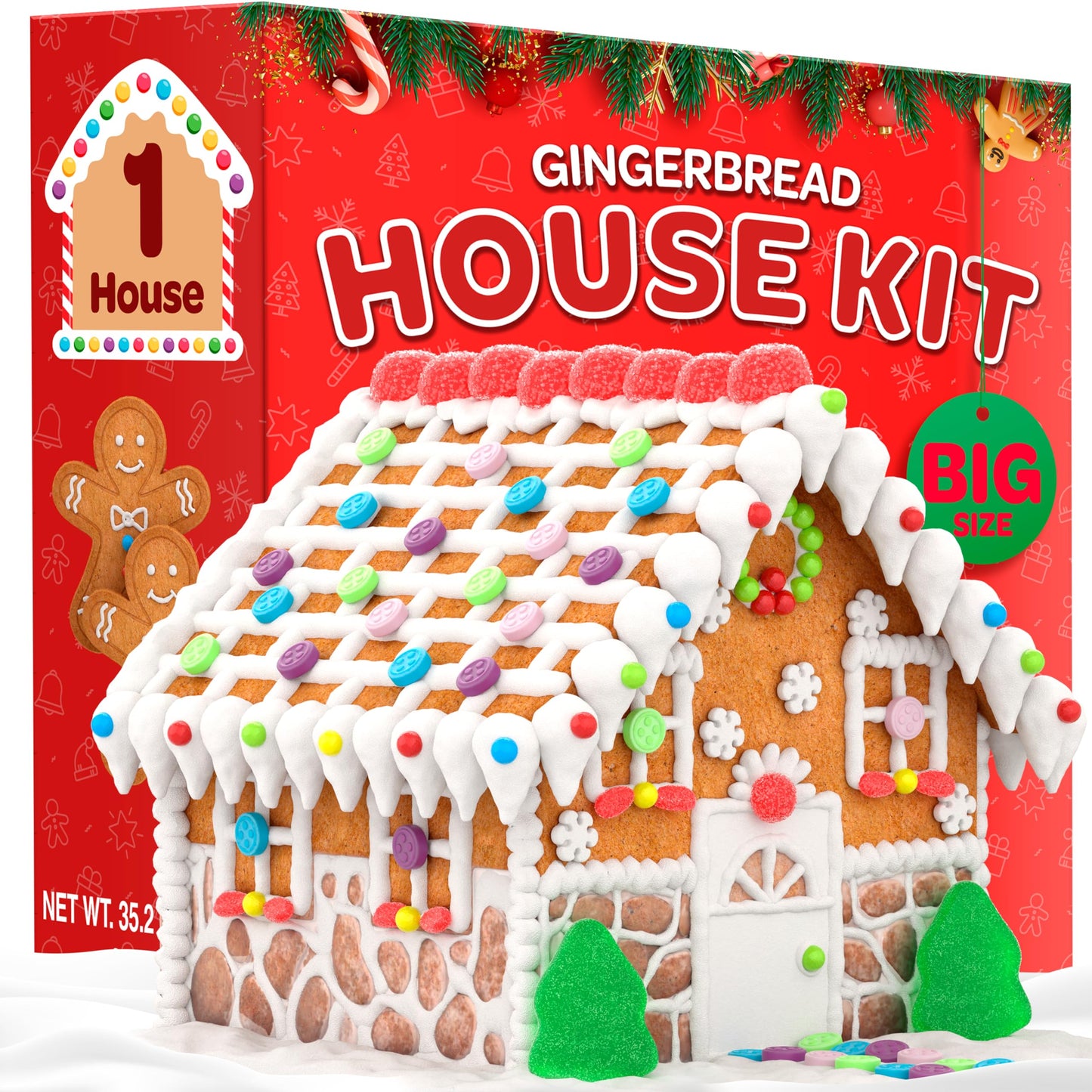 Big Gingerbread House kit, Gingerbread House, Holiday Activity for Kids - Ease Crafted Grooves Decor - kit Includes; 1 House, 2 